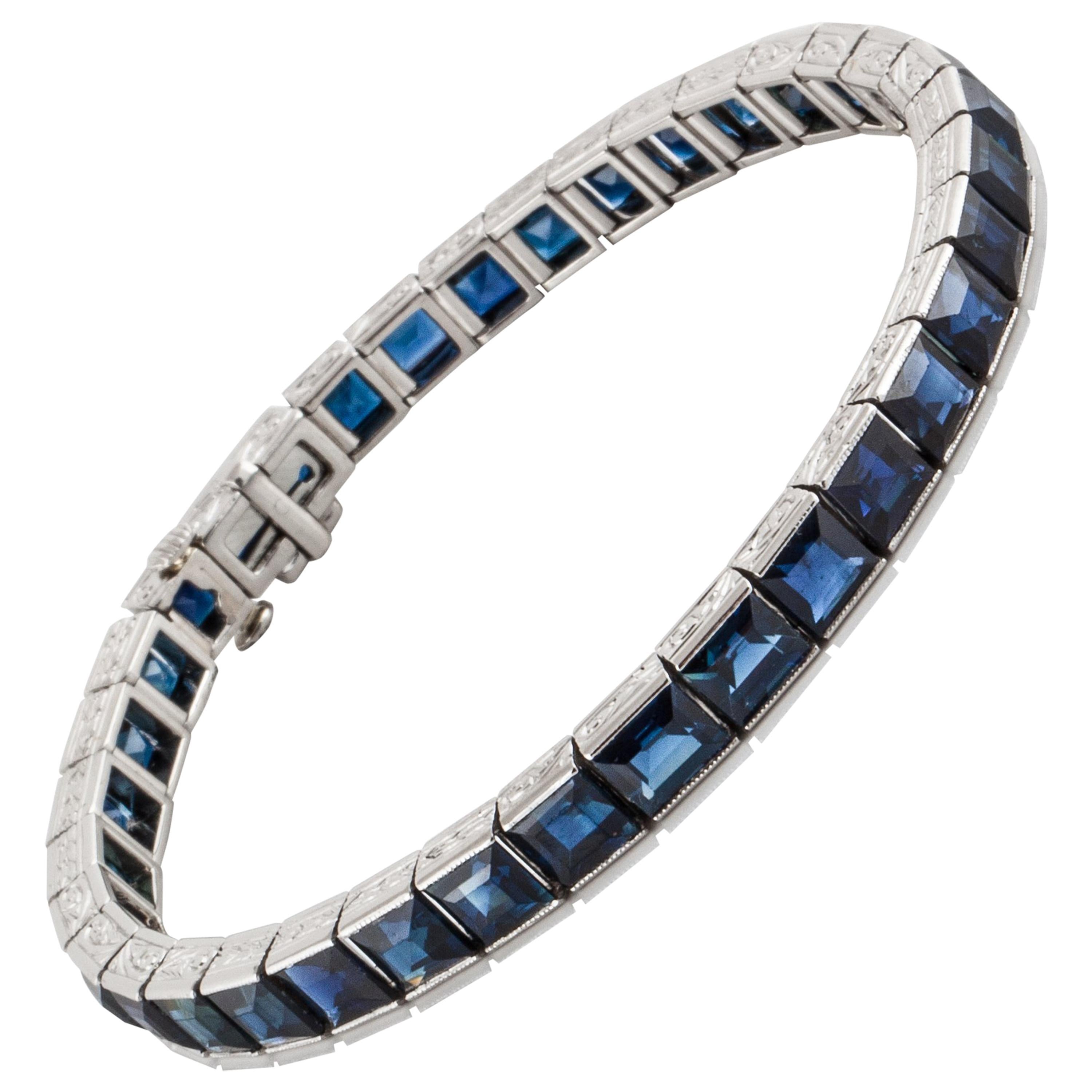 Black Starr & Frost Sapphire Line Bracelet in Platinum For Sale