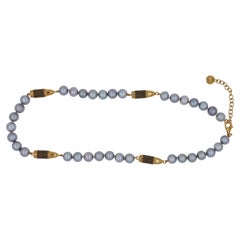 Black Spinel Pave Gold Bullet Rocket Grey Pearl Sterling Silver Vermeil Necklace