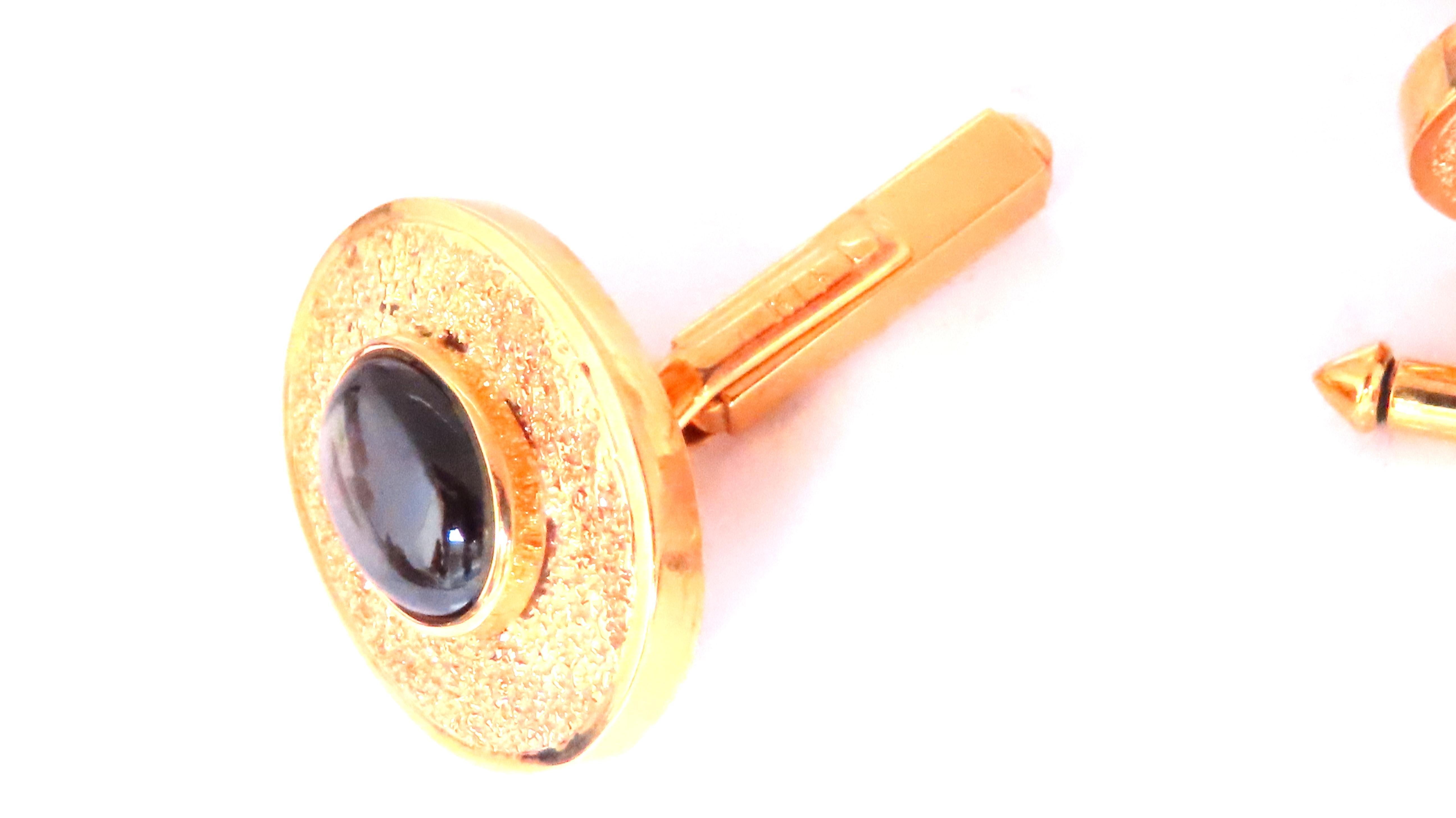Taille cabochon Ensemble de boutons de manchette et de clous d'oreilles étoile noire 14kt 12482 en vente