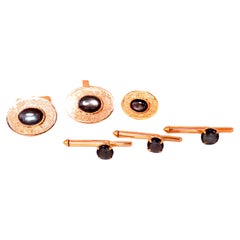 Schwarzer Stern Manschettenknöpfe und Ohrstecker Set 14kt 12482