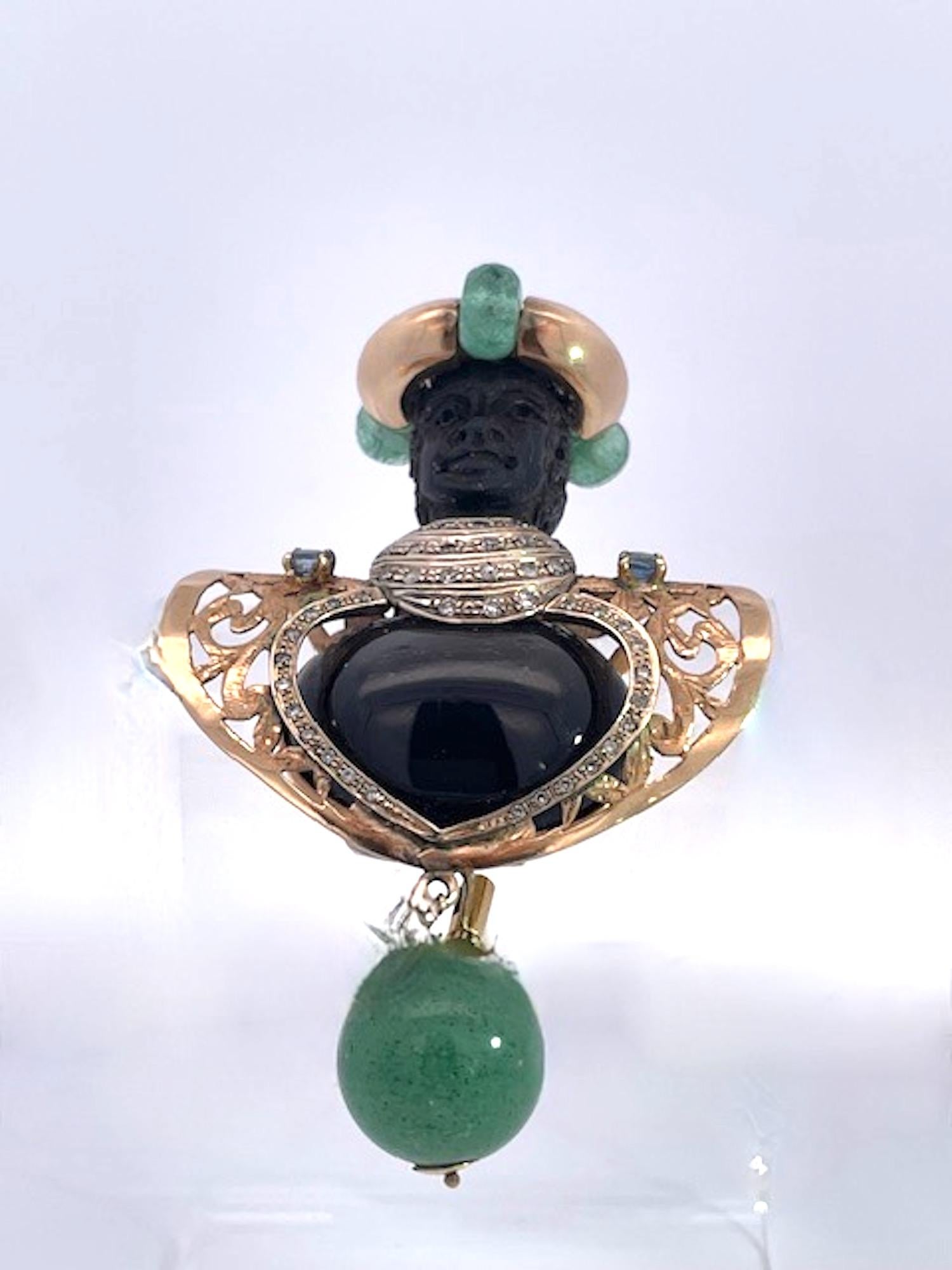 Broche de estrella negra de diópsido y piedras preciosas de color moretto en venta 5