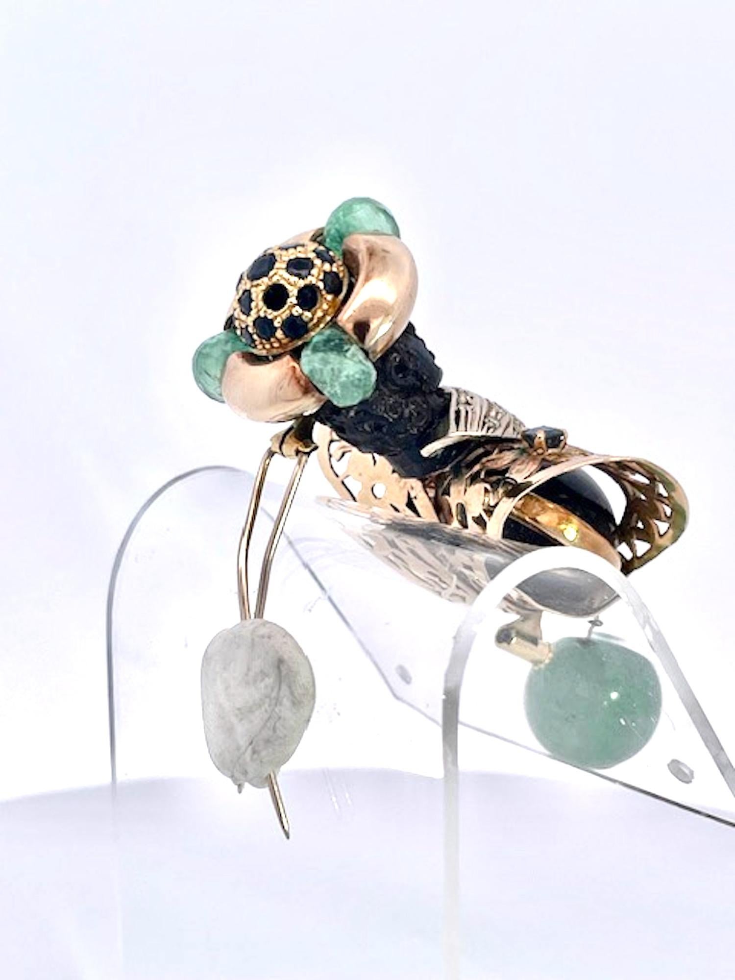 Broche de estrella negra de diópsido y piedras preciosas de color moretto en venta 6