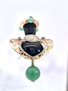 Black Star Diopside Colored Gemstone Moretto Brooch