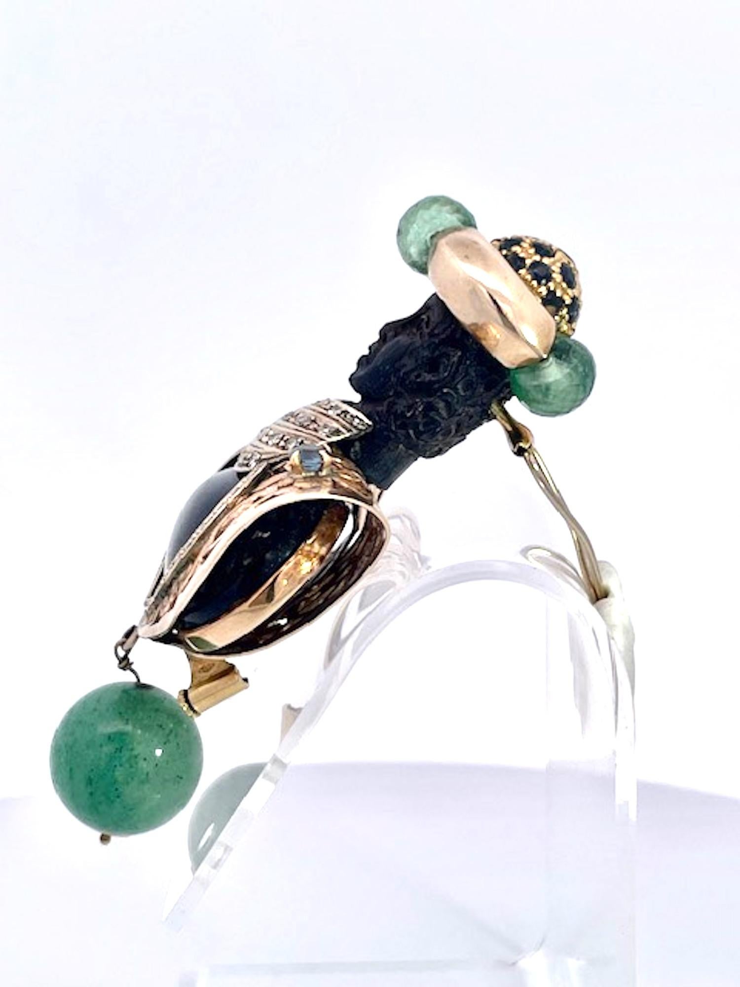 Femenino o masculino Broche de estrella negra de diópsido y piedras preciosas de color moretto en venta