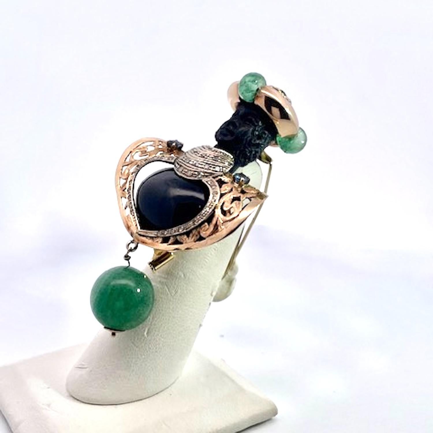 Broche de estrella negra de diópsido y piedras preciosas de color moretto en venta 2