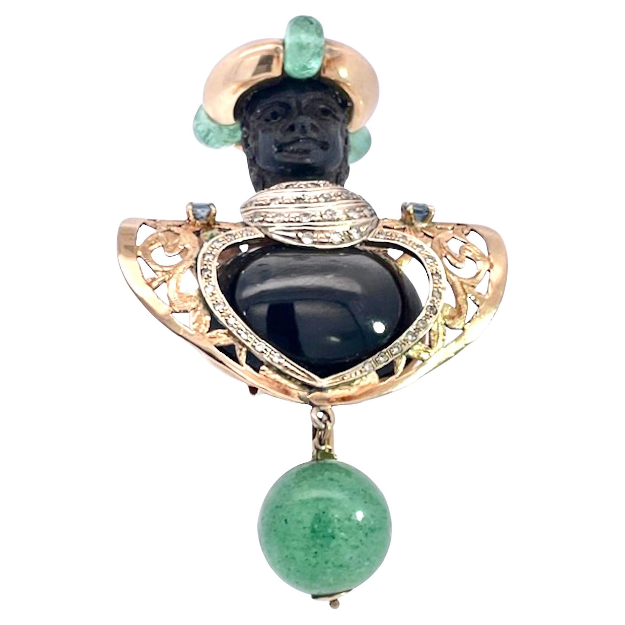 Black Star Diopside Colored Gemstone Moretto Brooch