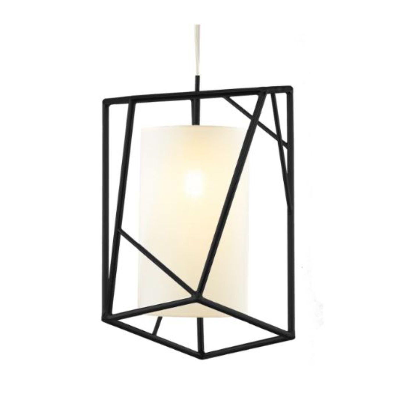 Black Star III suspension lamp by Dooq.
Dimensions: W 35 x D 35 x H 53 cm
Materials: lacquered metal, polished or satin metal.
Abat-jour: linen
Also available in different colors and materials.

Information:
230V/50Hz
E27/1x15W