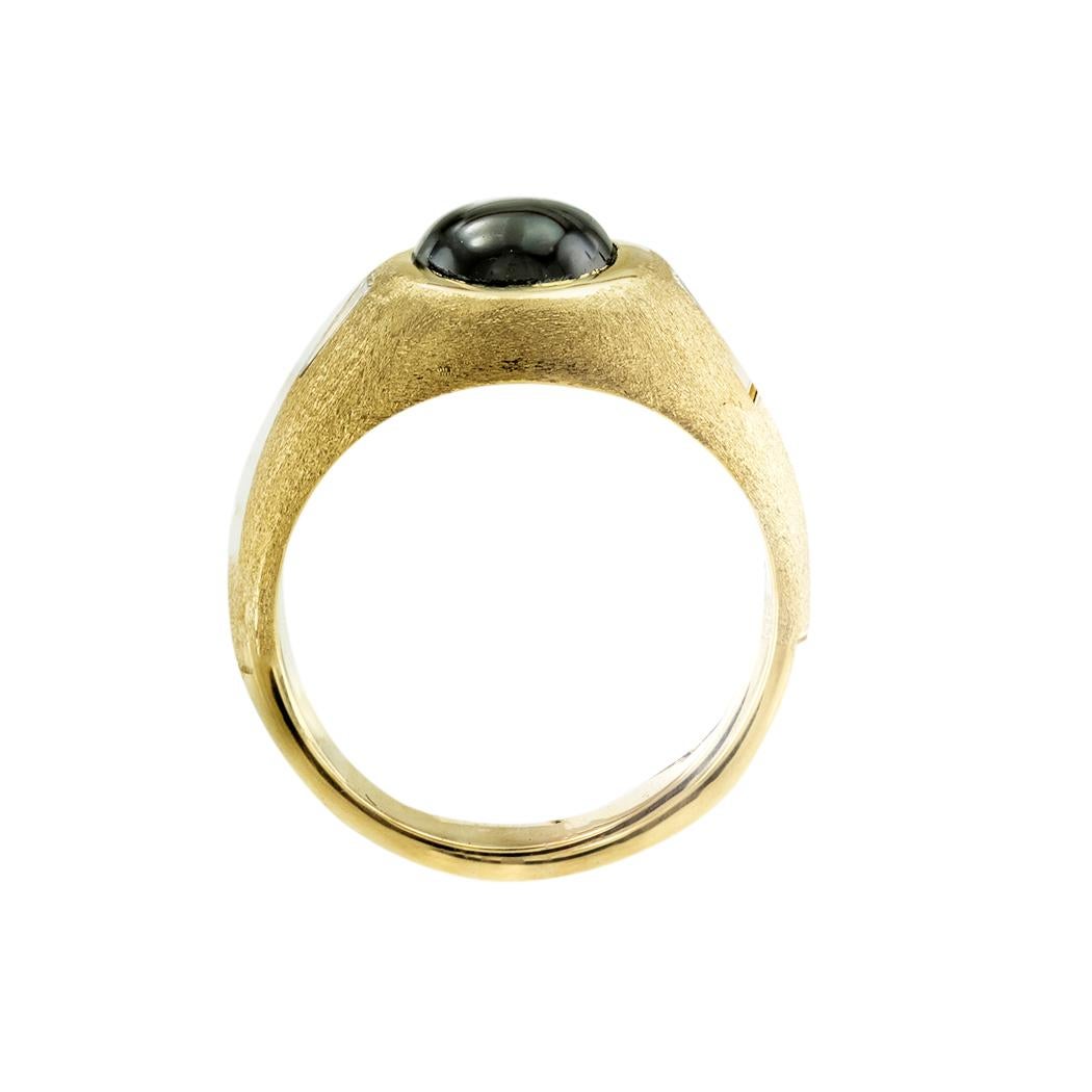 Modern Black Star Sapphire Diamond Yellow Gold Ring For Sale