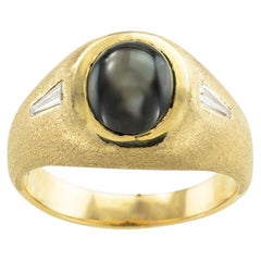 Black Star Sapphire Diamond Yellow Gold Ring