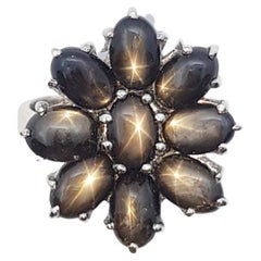 Black Star Sapphire Ring set in Silver Settings
