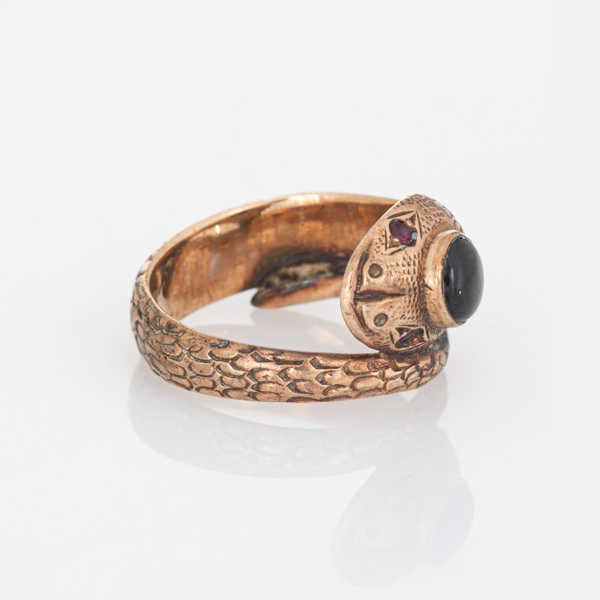 Modern Black Star Sapphire Snake Ring Vintage 14k Rose Gold Sz 5 Estate Serpent Jewelry For Sale