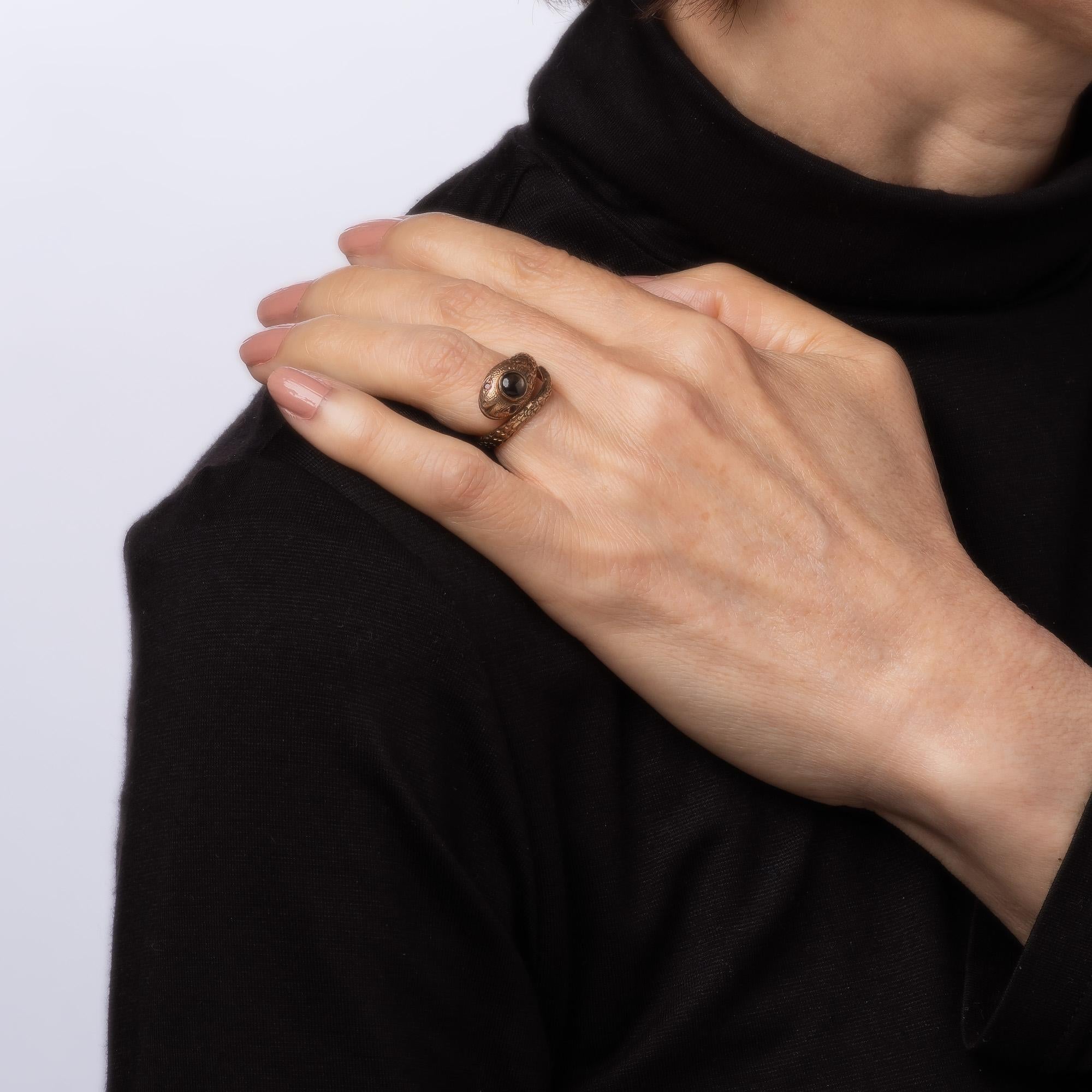 Women's Black Star Sapphire Snake Ring Vintage 14k Rose Gold Sz 5 Estate Serpent Jewelry
