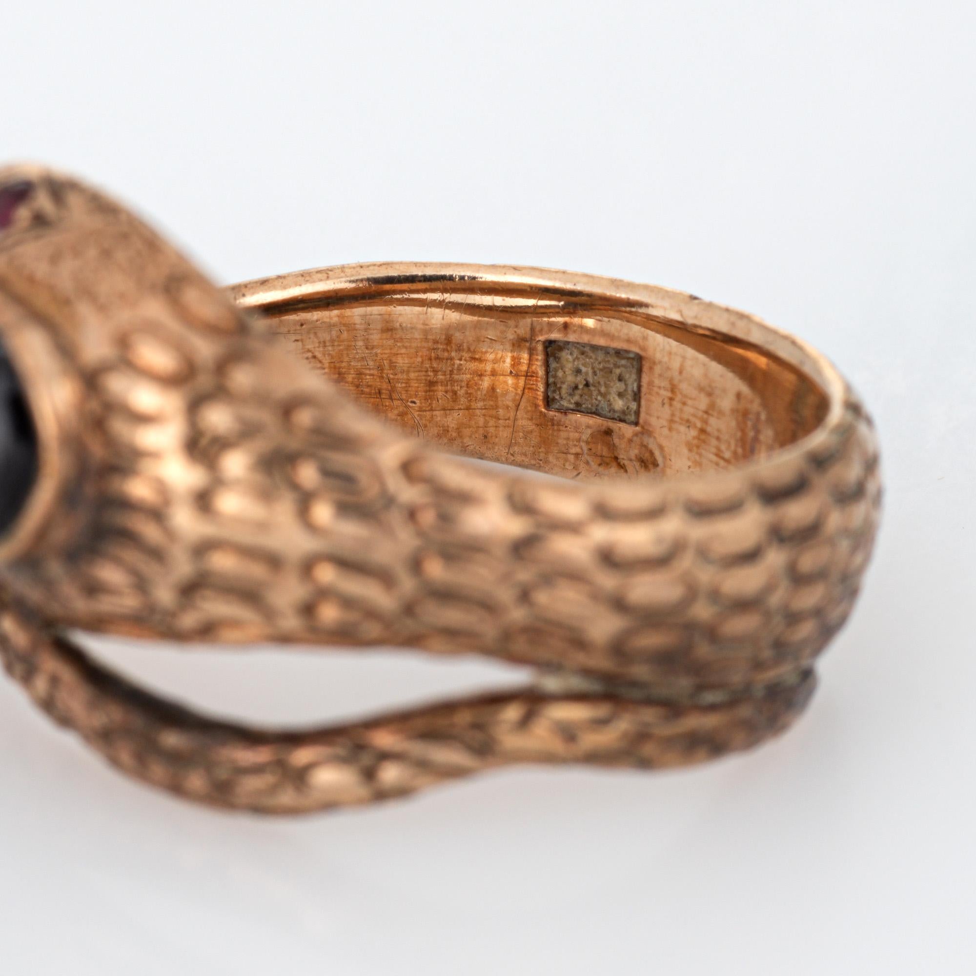 Black Star Sapphire Snake Ring Vintage 14k Rose Gold Sz 5 Estate Serpent Jewelry For Sale 1