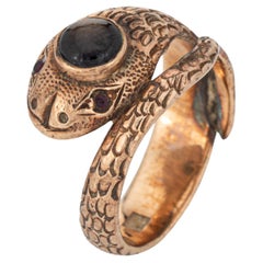 Black Star Sapphire Snake Ring Retro 14k Rose Gold Sz 5 Estate Serpent Jewelry