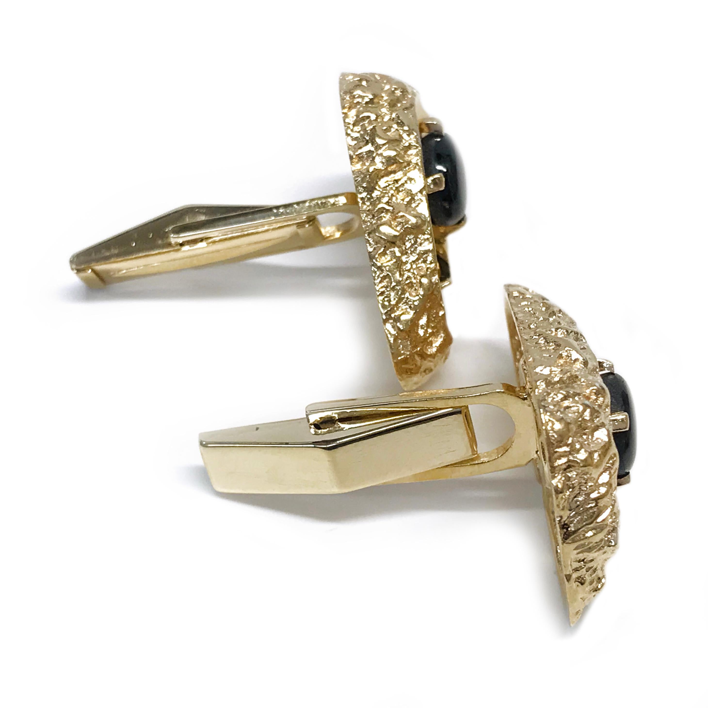 Retro Black Star Sapphire Gold Nugget Cufflinks