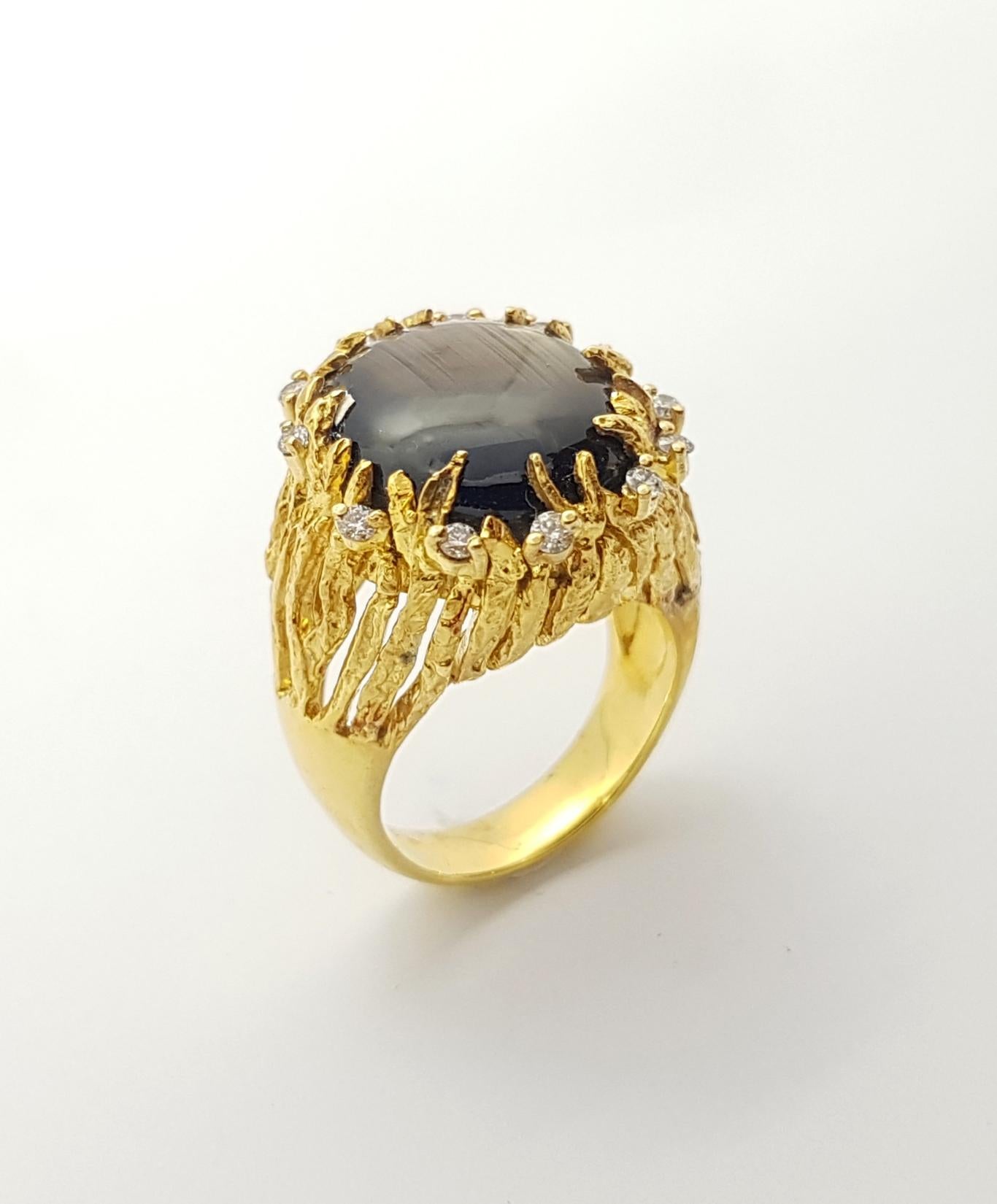 Black Star Sapphire with Brown Diamond Ring Set in 18 Karat Gold Settings For Sale 1