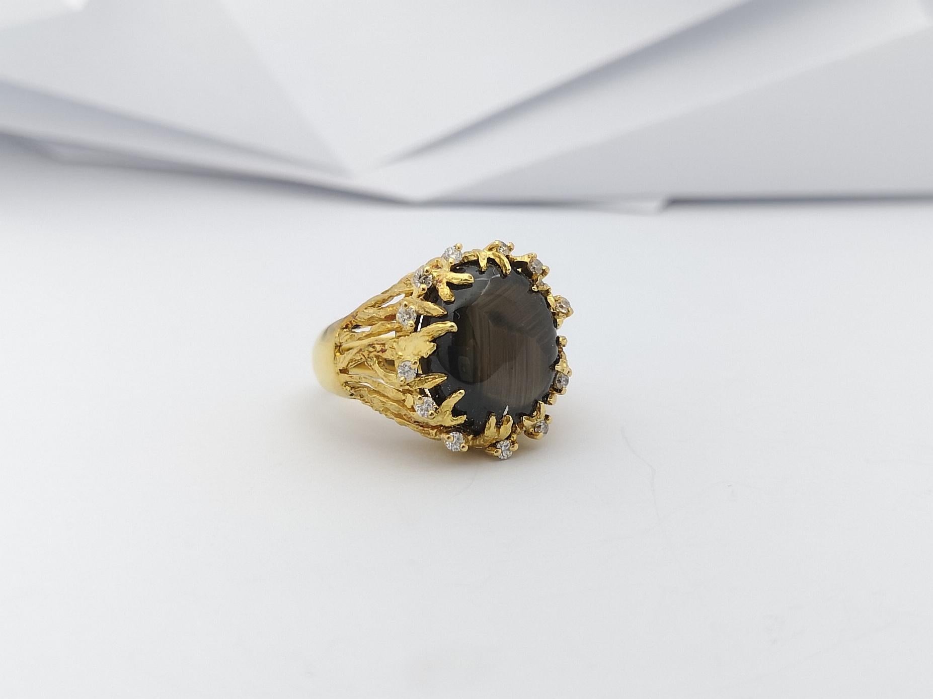 Black Star Sapphire with Brown Diamond Ring Set in 18 Karat Gold Settings For Sale 4
