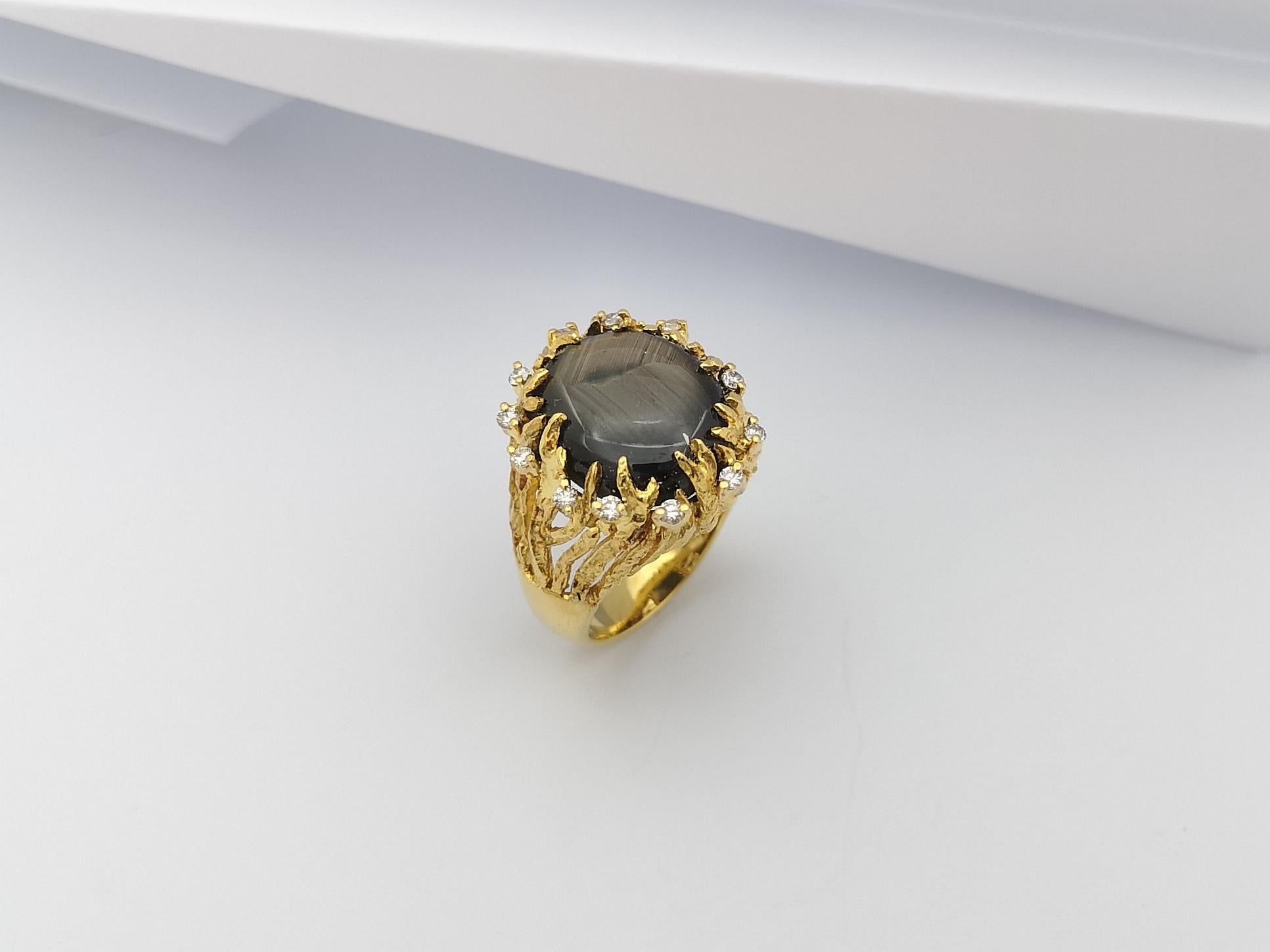 Black Star Sapphire with Brown Diamond Ring Set in 18 Karat Gold Settings For Sale 7