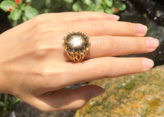 Black Star Sapphire with Brown Diamond Ring Set in 18 Karat Gold Settings