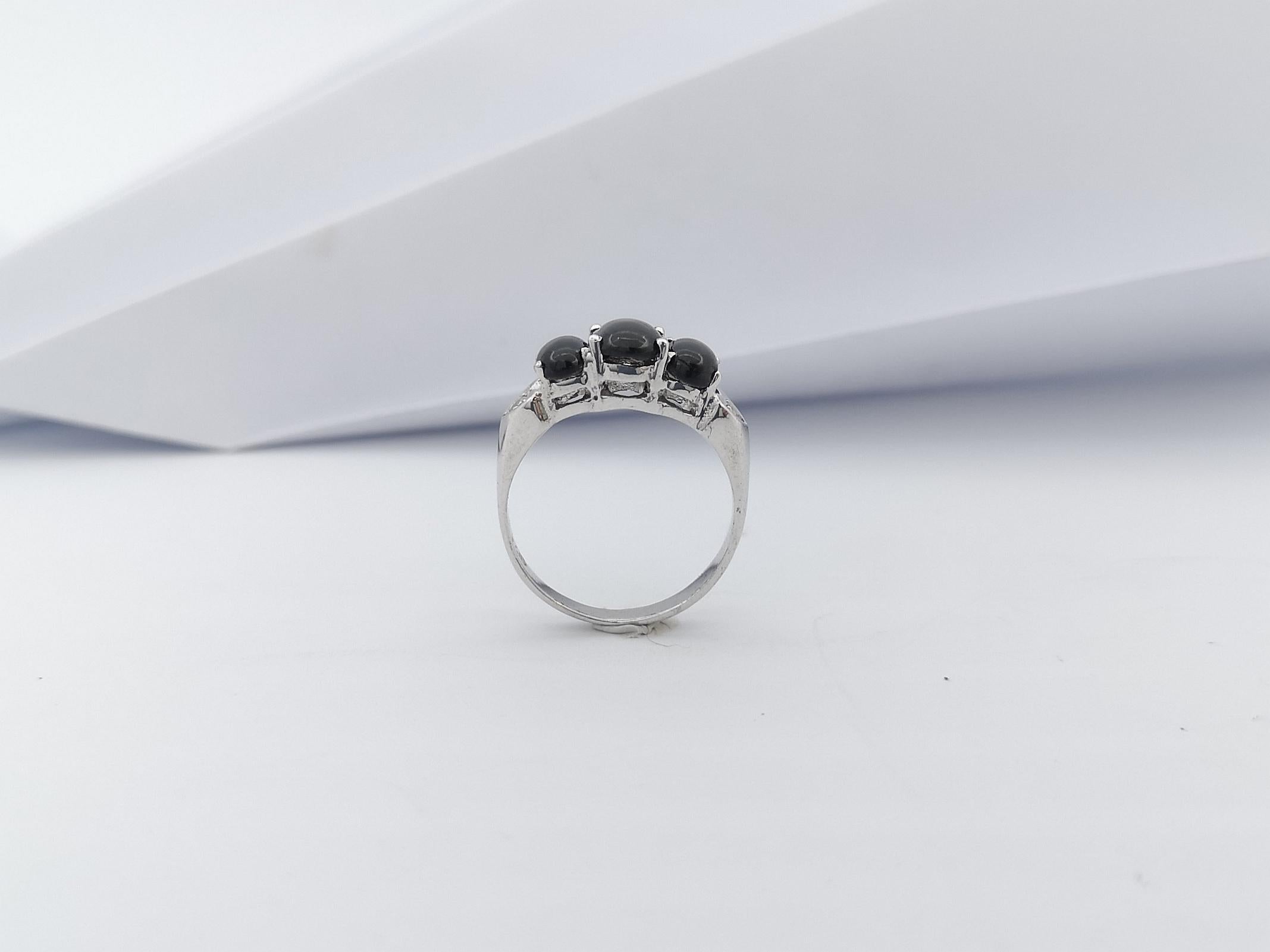 Black Star Sapphire with Cubic Zirconia Ring set in Silver Settings 2