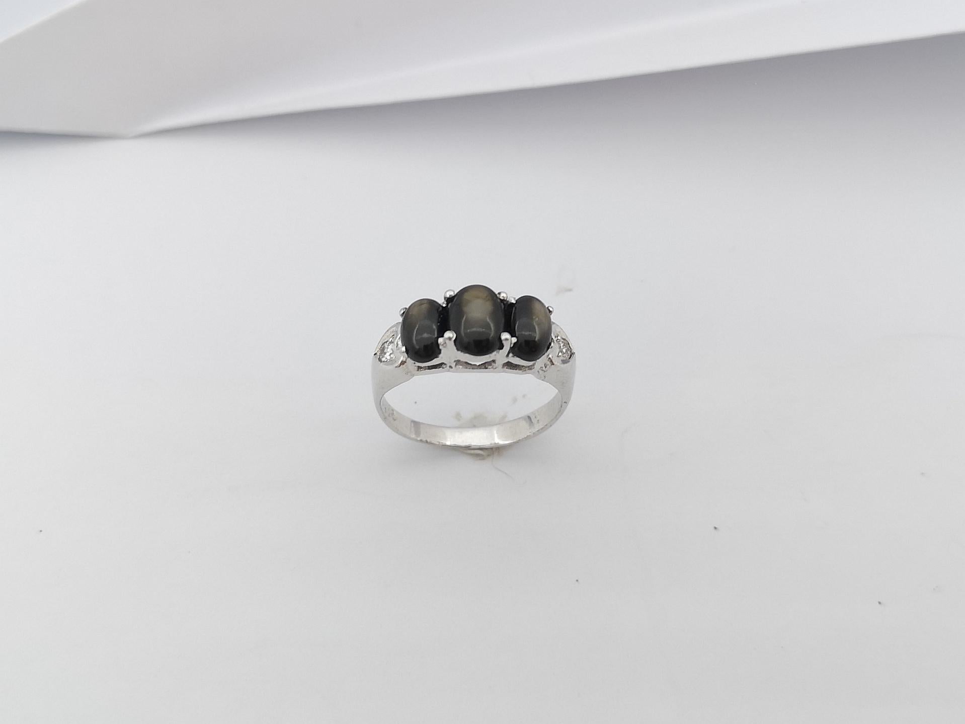 Black Star Sapphire with Cubic Zirconia Ring set in Silver Settings 3