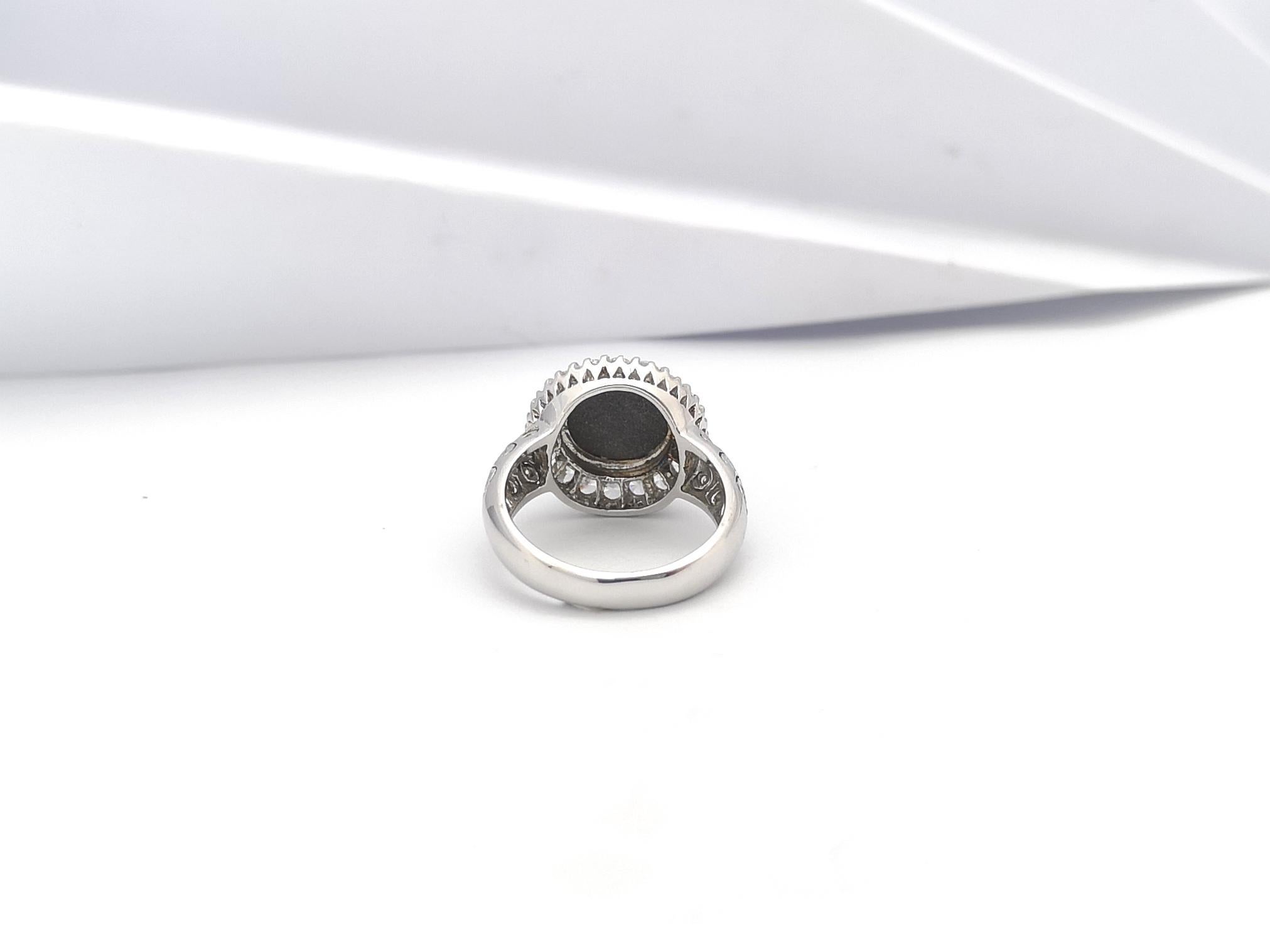 Black Star Sapphire with Cubic Zirconia Ring set in Silver Settings 3