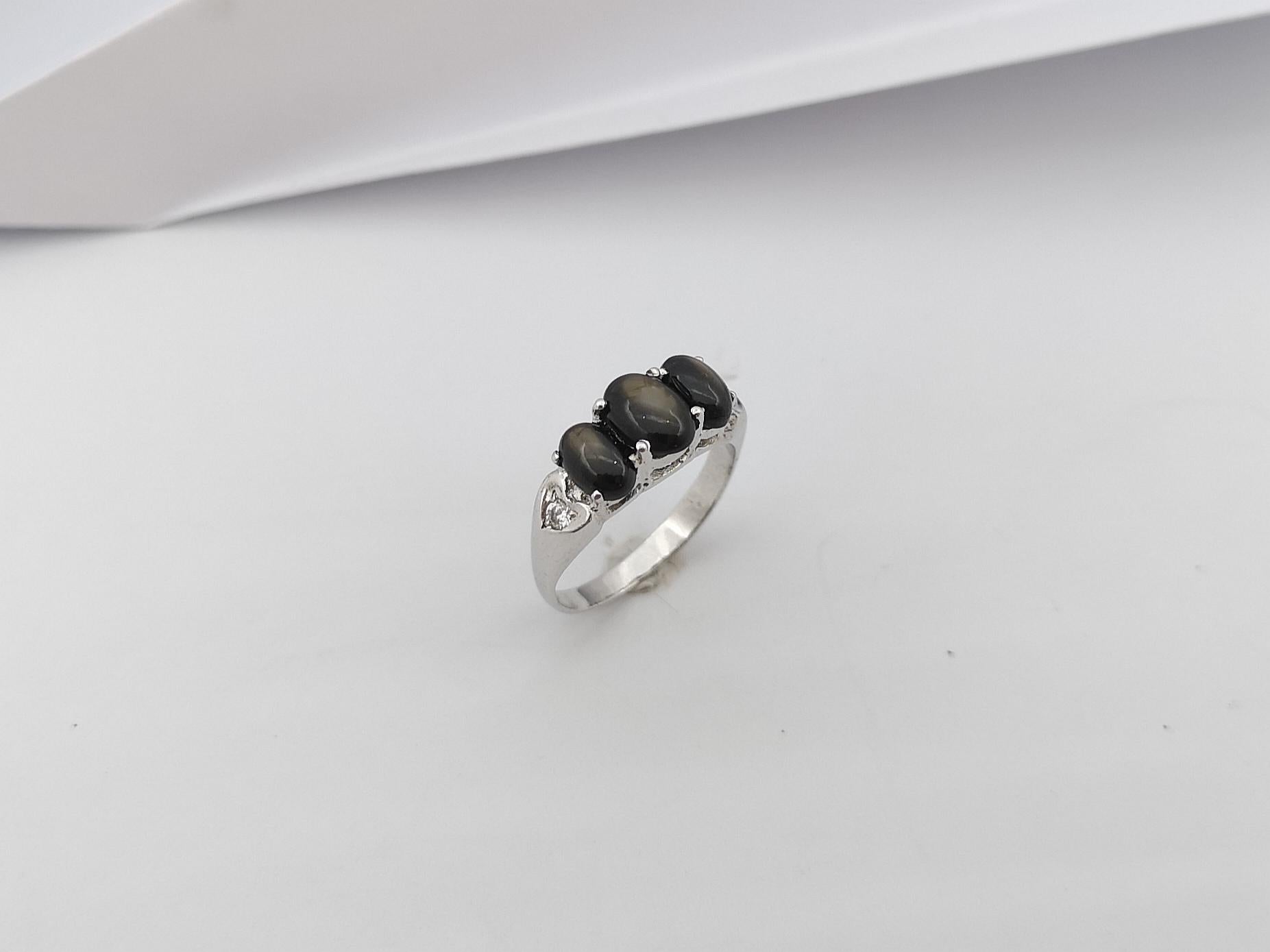 Black Star Sapphire with Cubic Zirconia Ring set in Silver Settings 5