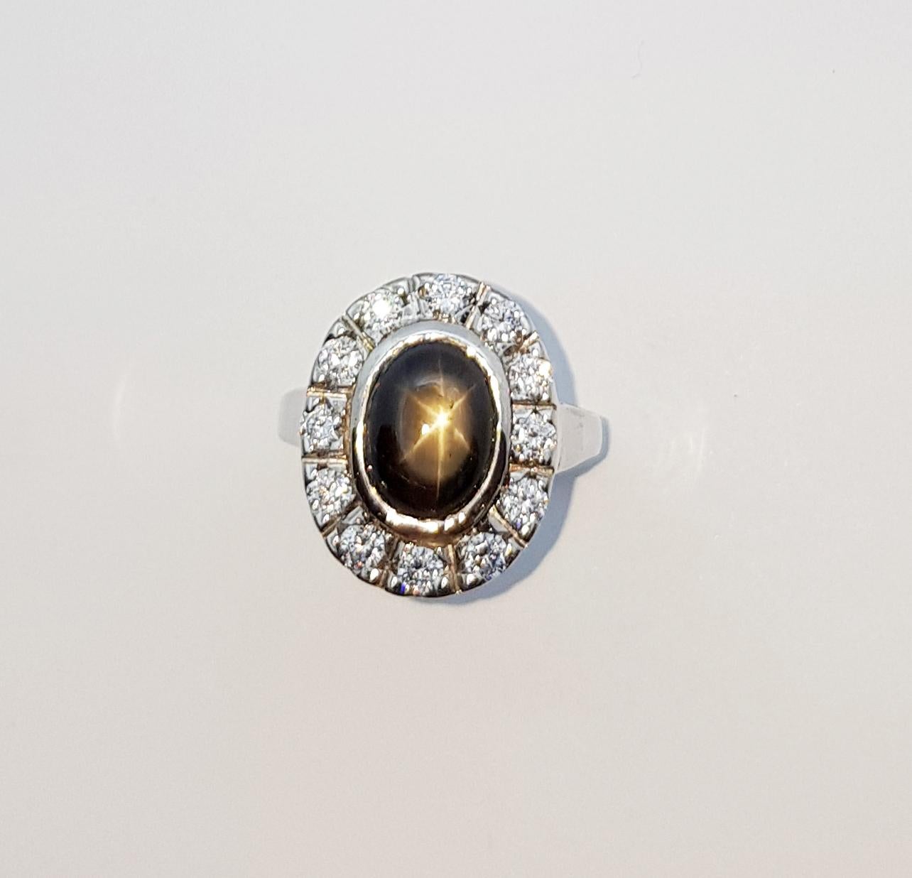 Black Star Sapphire with Cubic Zirconia Ring set in Silver Settings For Sale 7