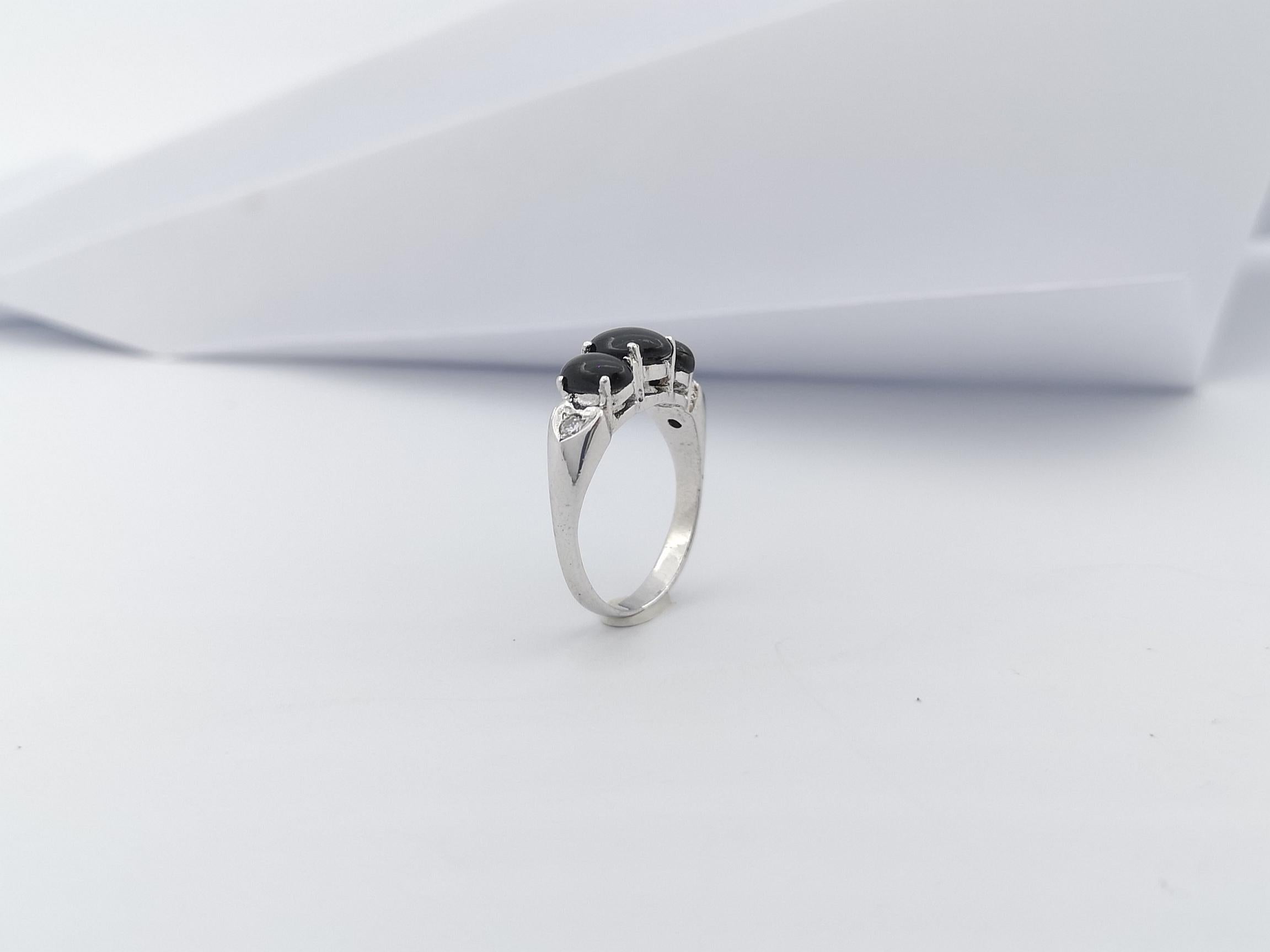 Black Star Sapphire with Cubic Zirconia Ring set in Silver Settings 6