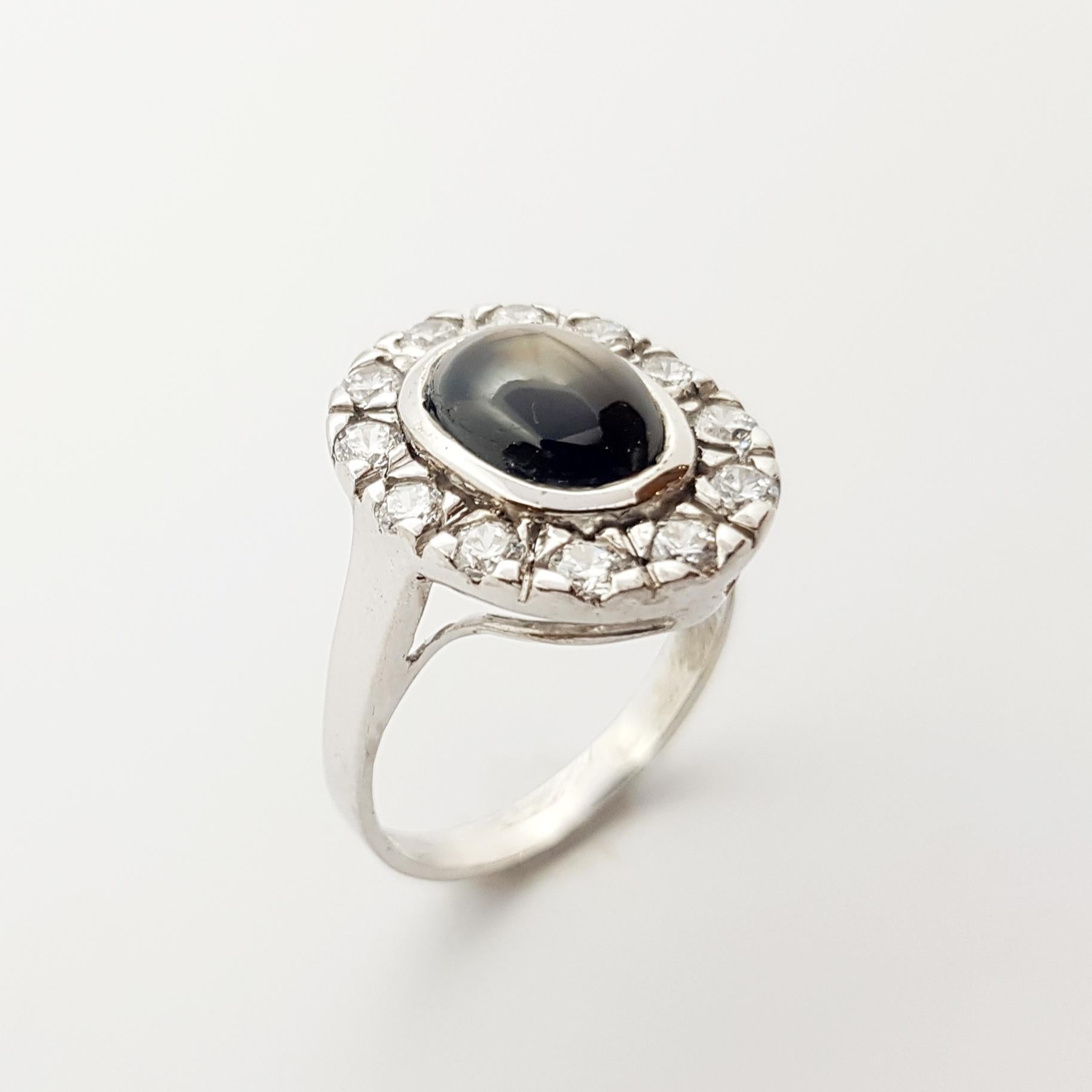 Black Star Sapphire with Cubic Zirconia Ring set in Silver Settings For Sale 8