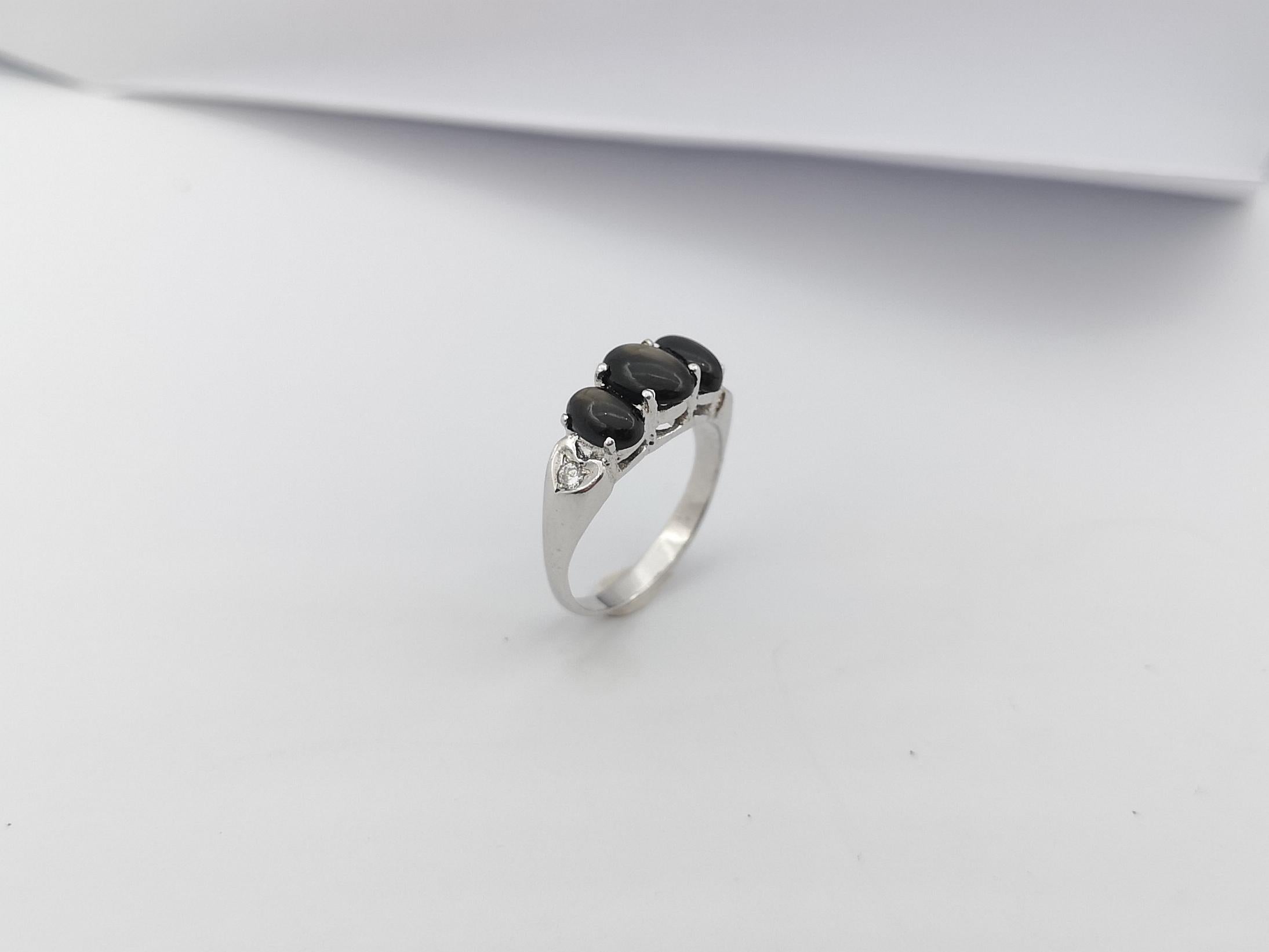 Black Star Sapphire with Cubic Zirconia Ring set in Silver Settings 7