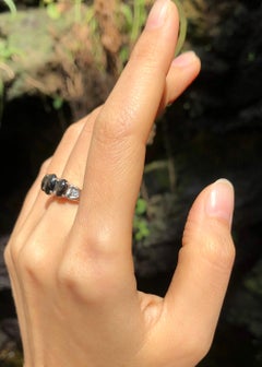 Black Star Sapphire with Cubic Zirconia Ring set in Silver Settings