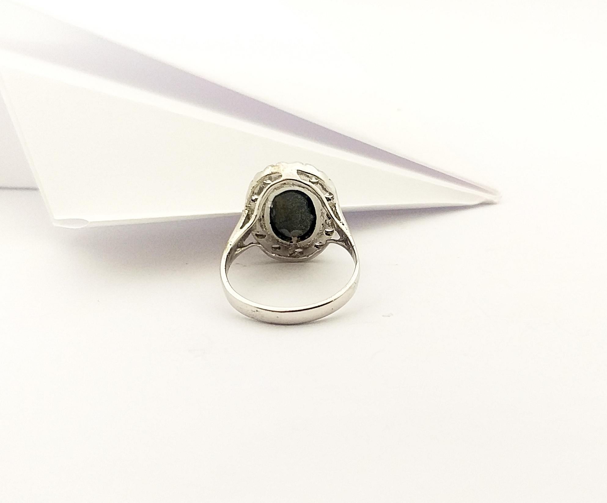 Women's Black Star Sapphire with Cubic Zirconia Ring set in Silver Settings For Sale