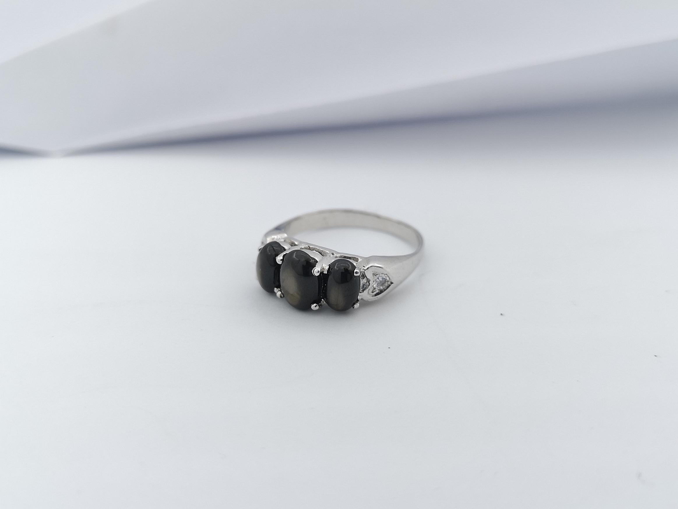 Women's or Men's Black Star Sapphire with Cubic Zirconia Ring set in Silver Settings