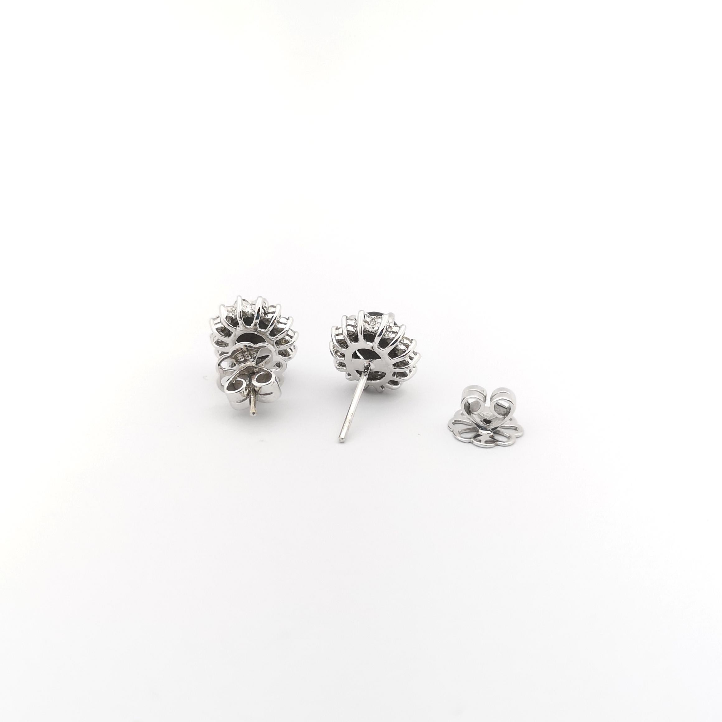 Women's Black Star Sapphire with Diamond Earrings set in 14K White Gold Settings For Sale