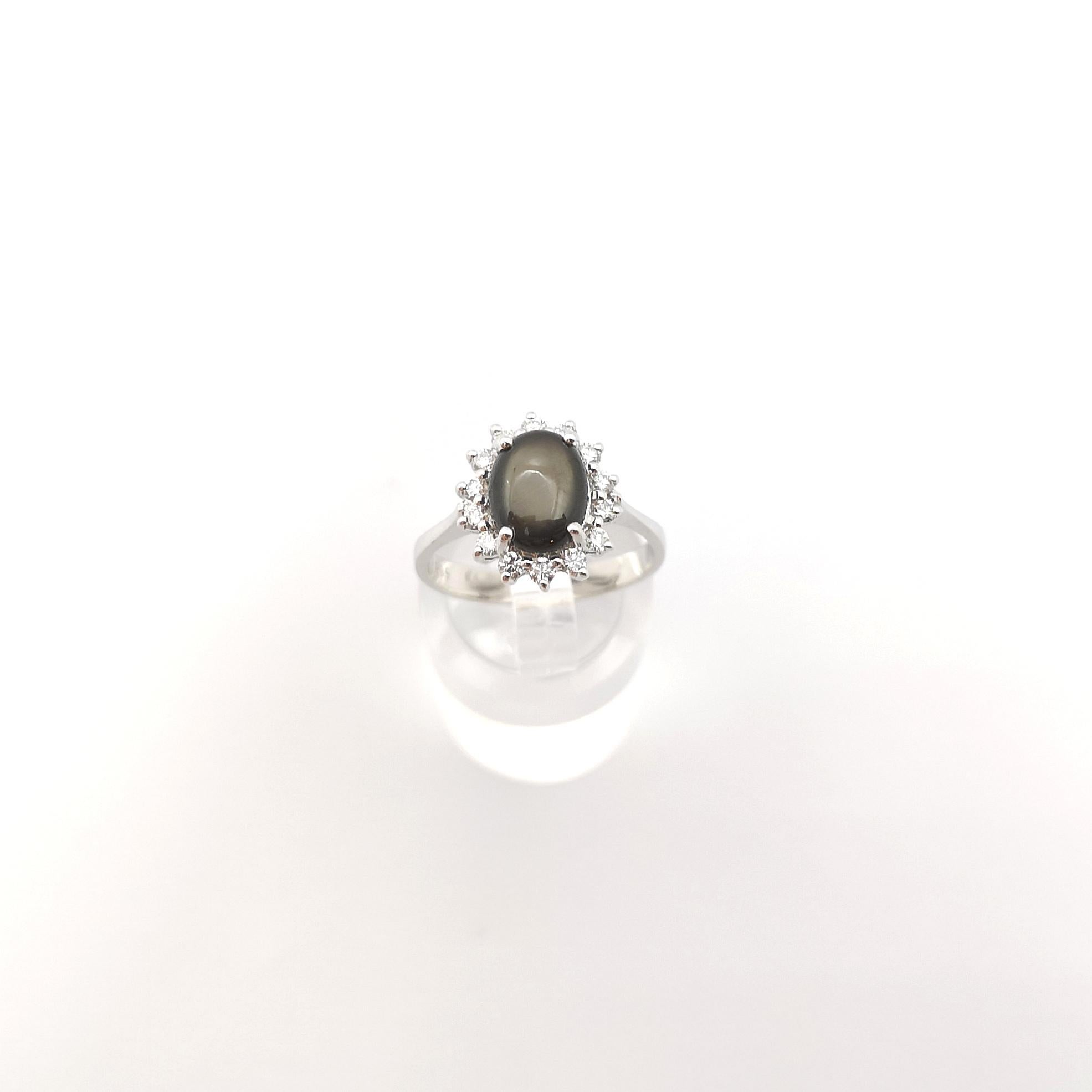 Black Star Sapphire with Diamond Ring set in 14K White Gold Settings For Sale 4