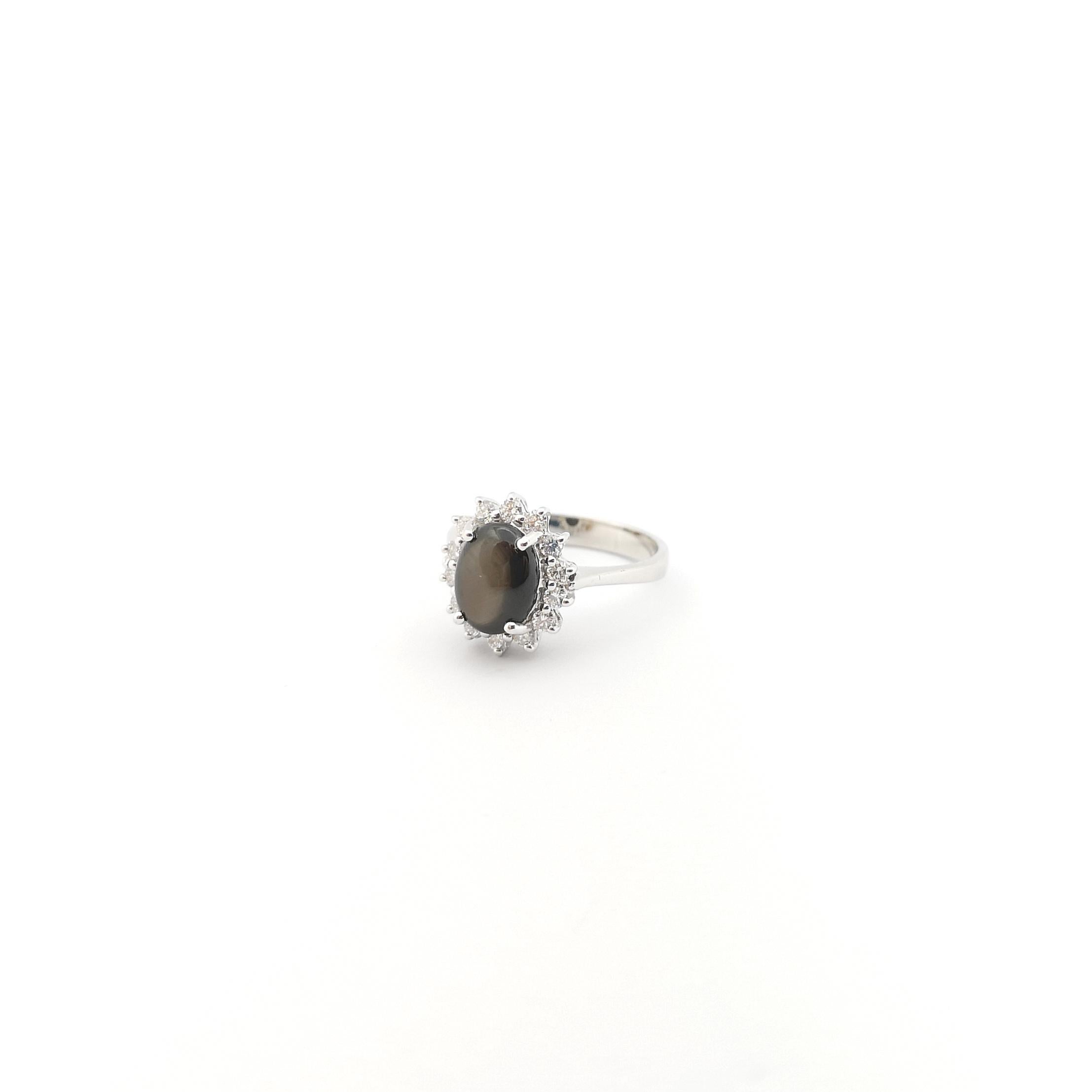 Black Star Sapphire with Diamond Ring set in 14K White Gold Settings For Sale 1