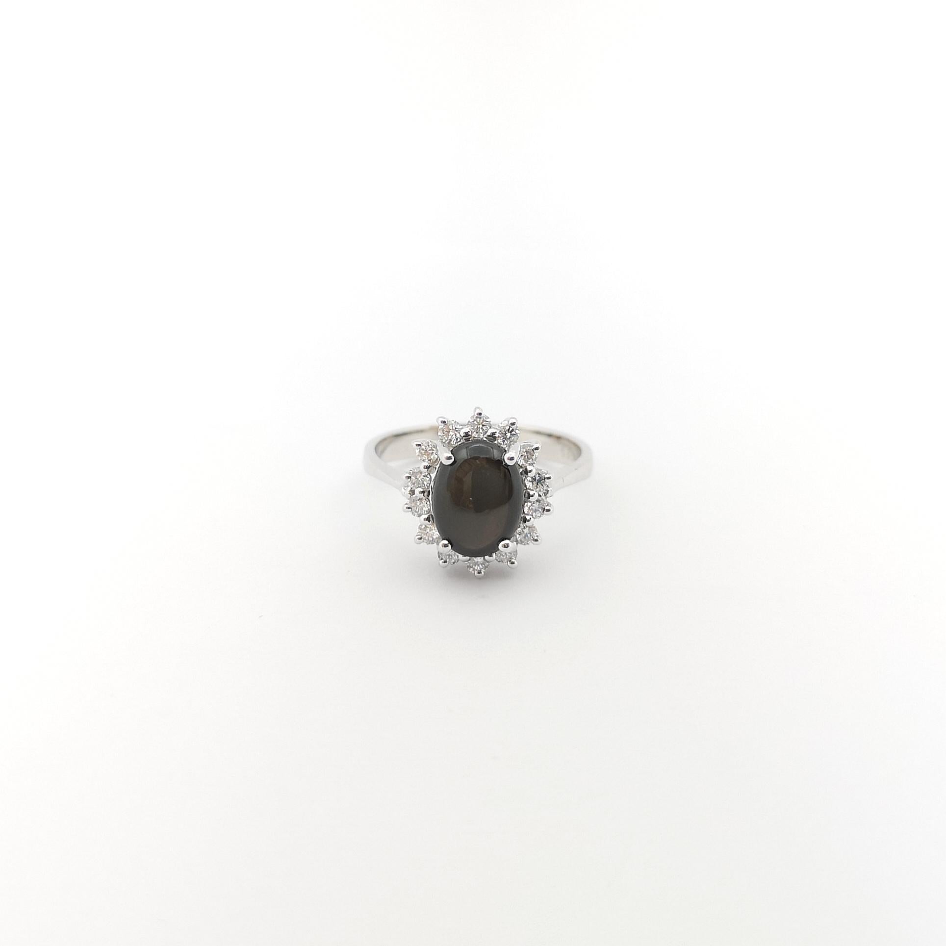 Black Star Sapphire with Diamond Ring set in 14K White Gold Settings For Sale 2