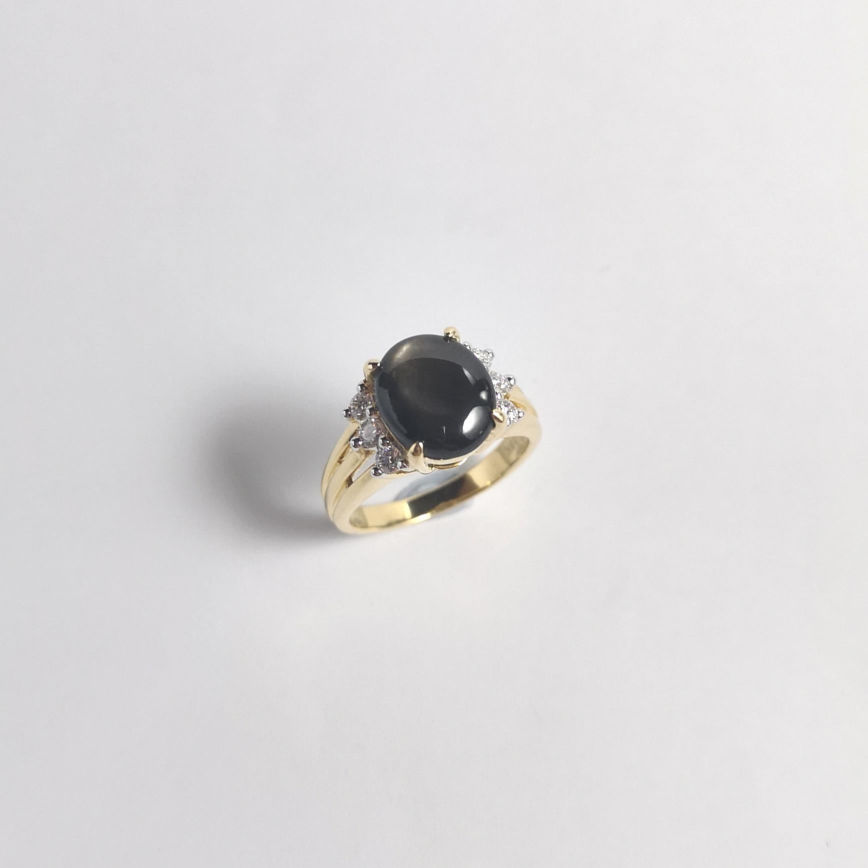 Black Star Sapphire with Diamond Ring set in 18K Gold Settings For Sale 4