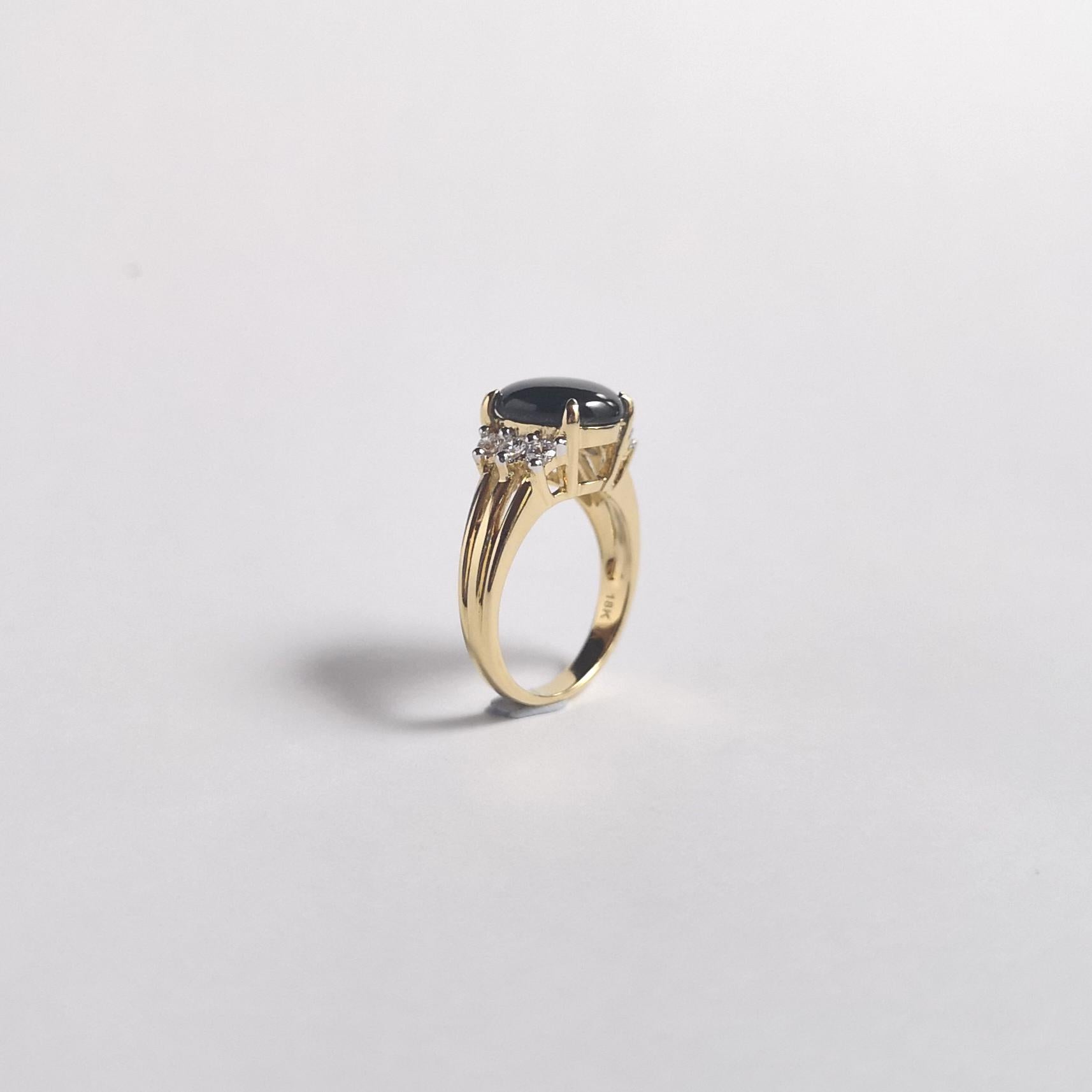 Black Star Sapphire with Diamond Ring set in 18K Gold Settings For Sale 5