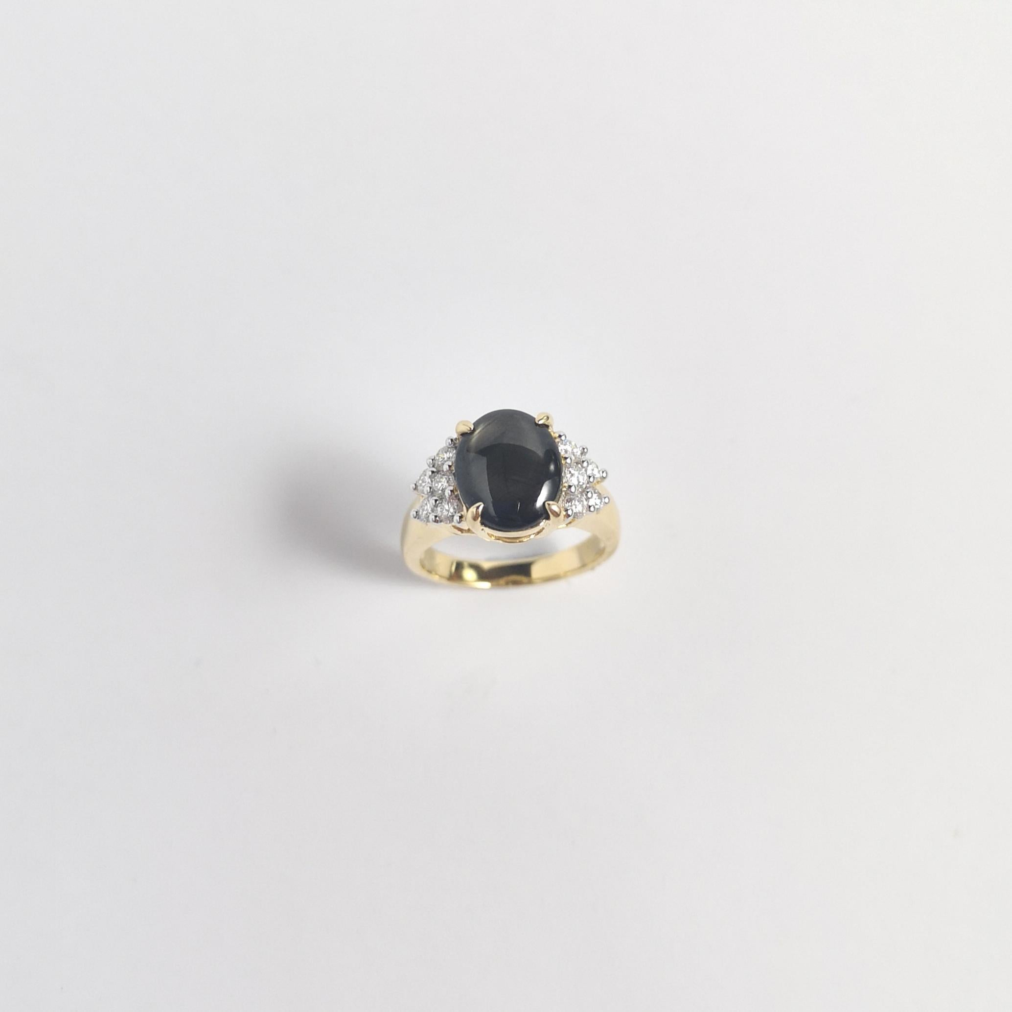 Black Star Sapphire with Diamond Ring set in 18K Gold Settings For Sale 5