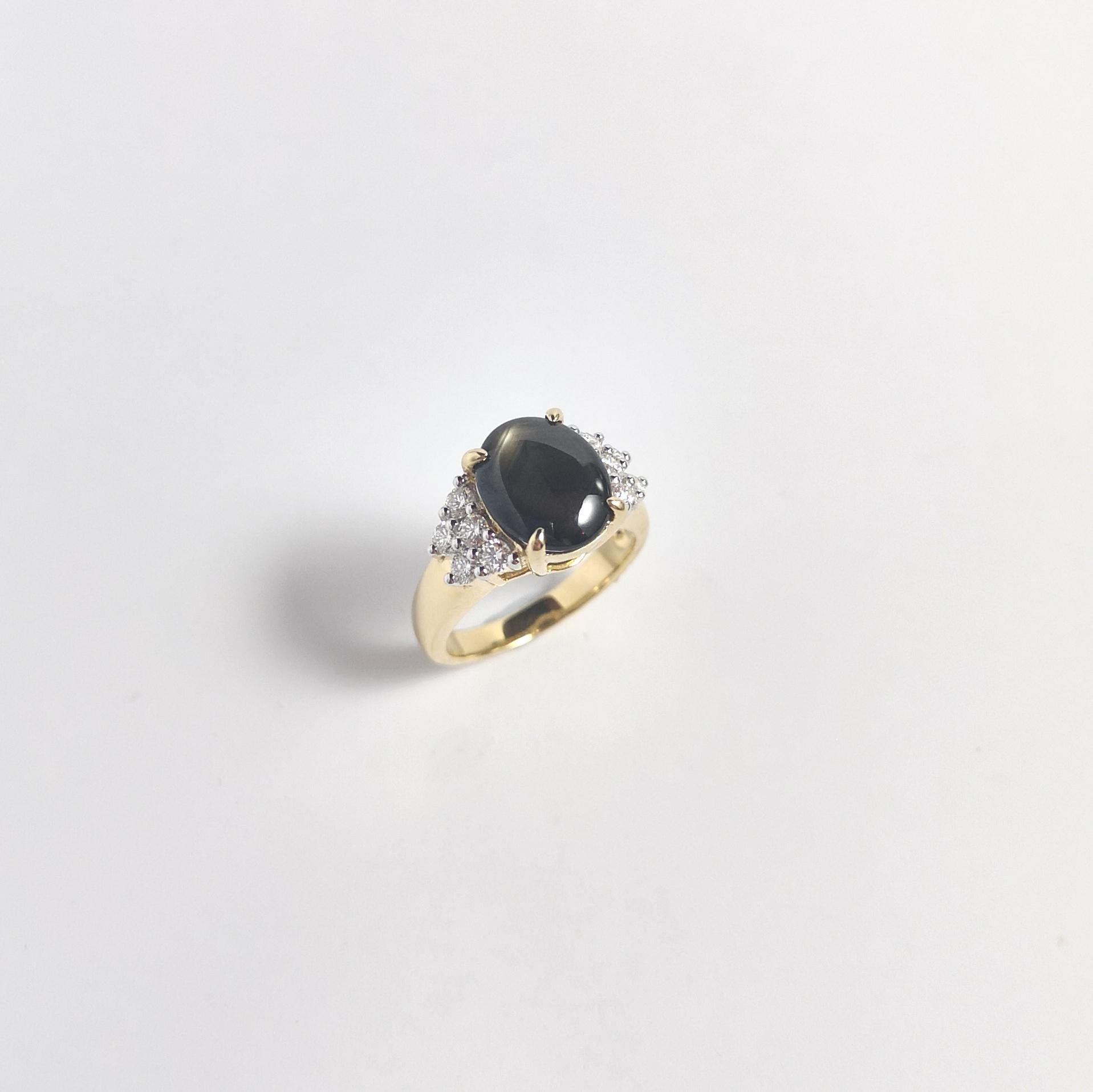 Black Star Sapphire with Diamond Ring set in 18K Gold Settings For Sale 6