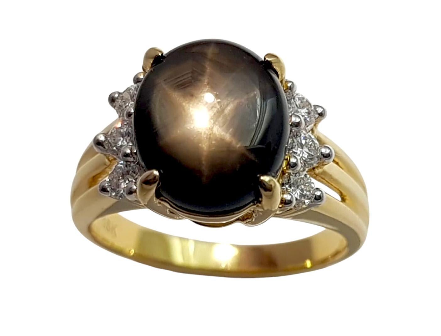Black Star Sapphire with Diamond Ring set in 18K Gold Settings For Sale 7