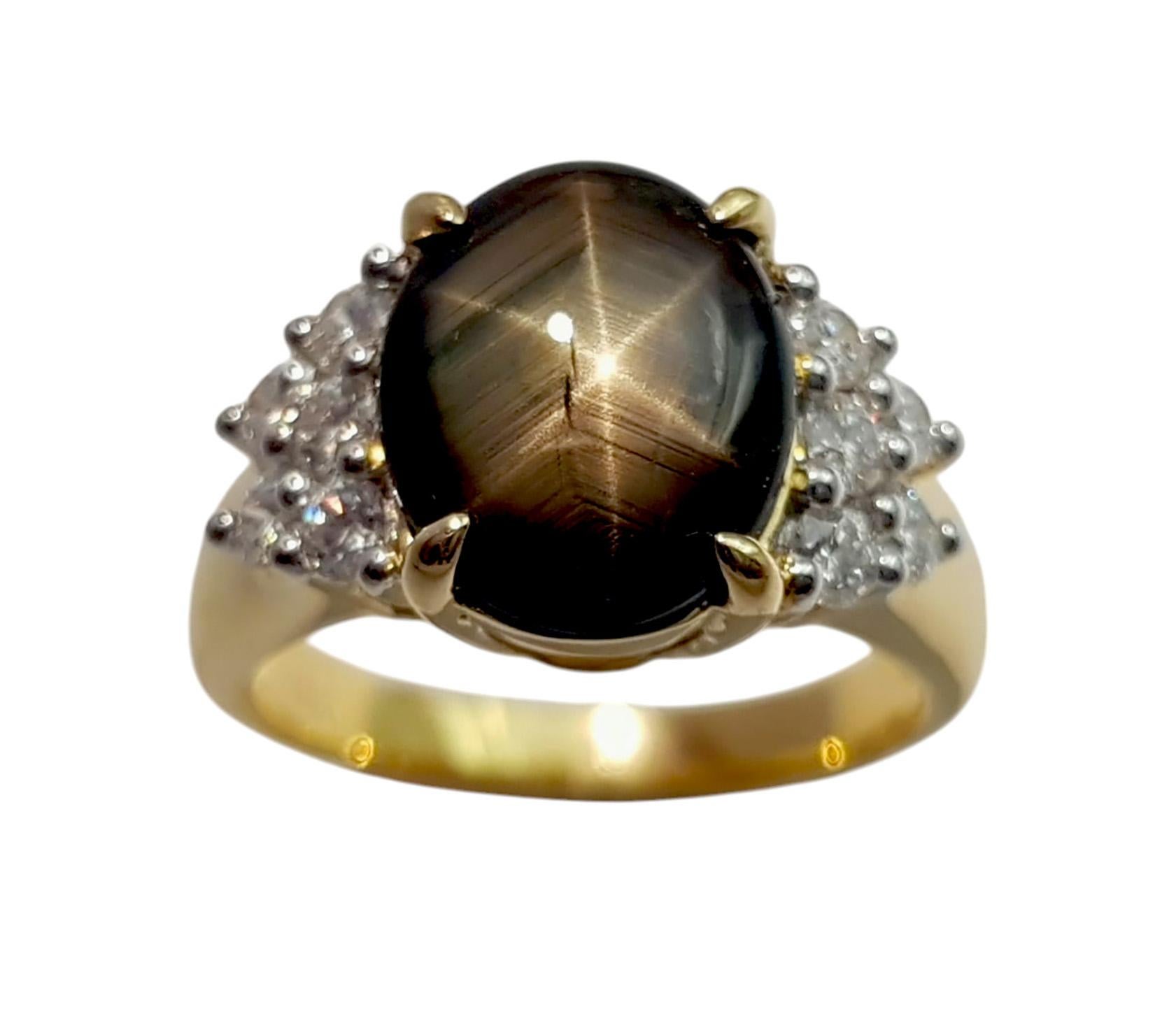 Black Star Sapphire with Diamond Ring set in 18K Gold Settings For Sale 8