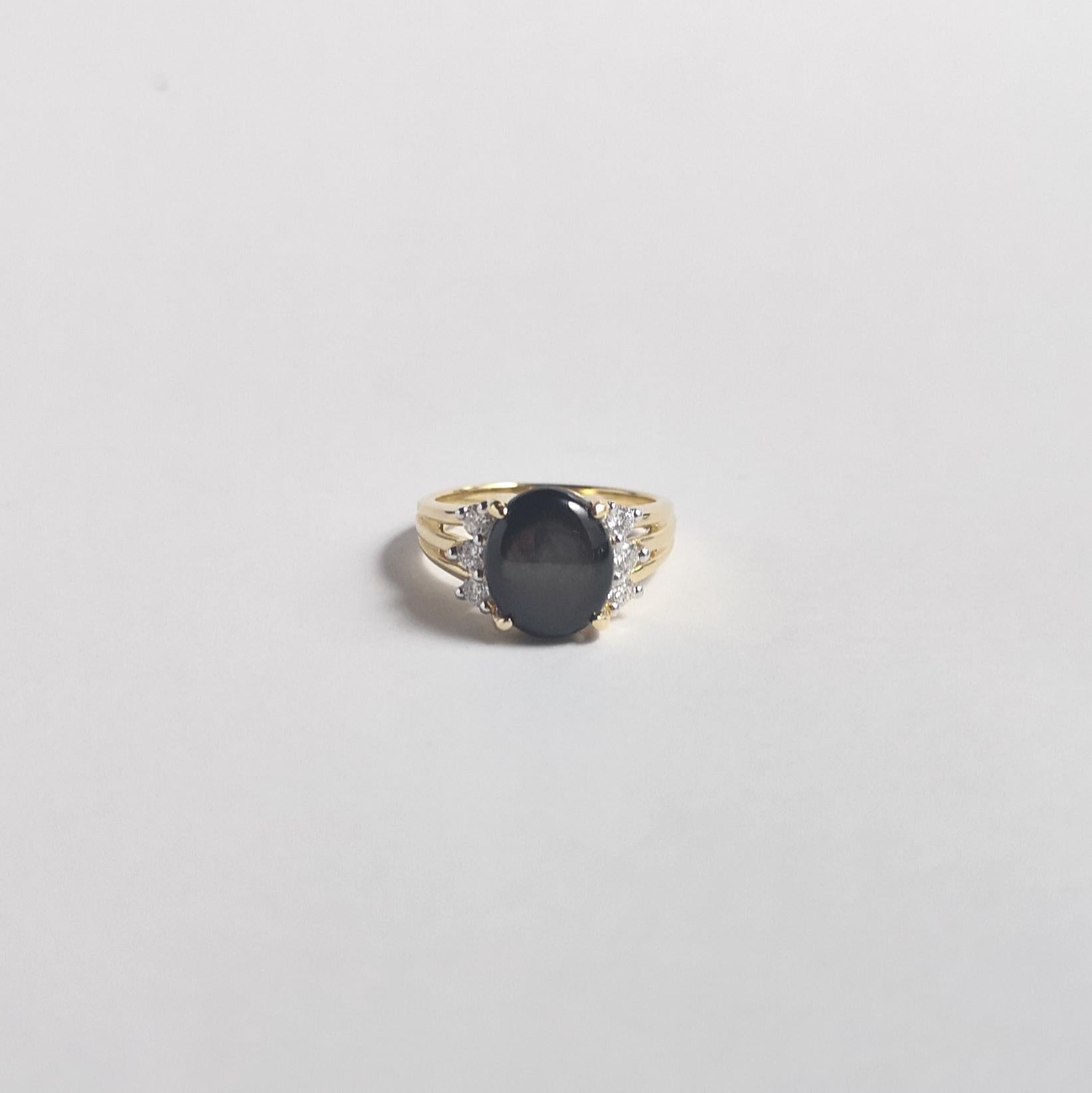 Women's Black Star Sapphire with Diamond Ring set in 18K Gold Settings For Sale