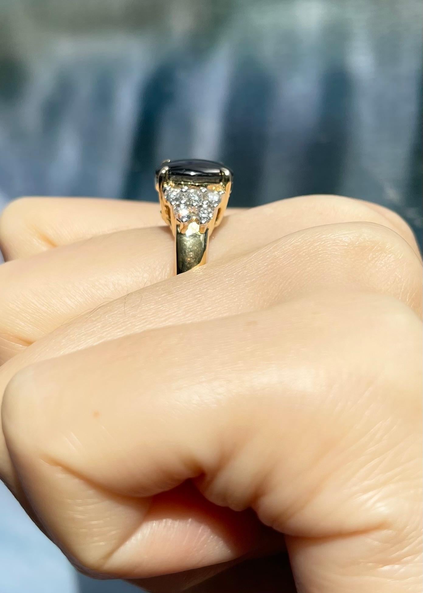 Women's Black Star Sapphire with Diamond Ring set in 18K Gold Settings For Sale