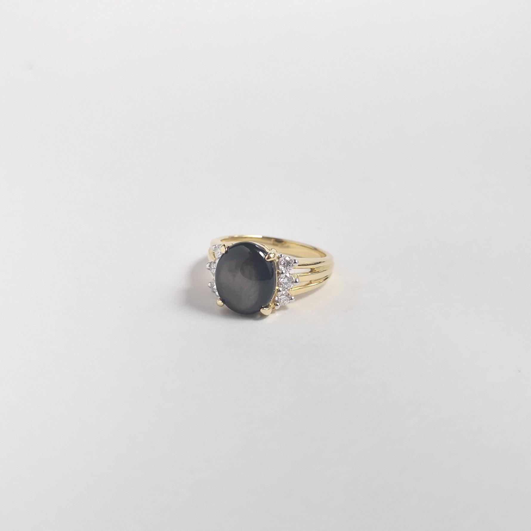 Black Star Sapphire with Diamond Ring set in 18K Gold Settings For Sale 1