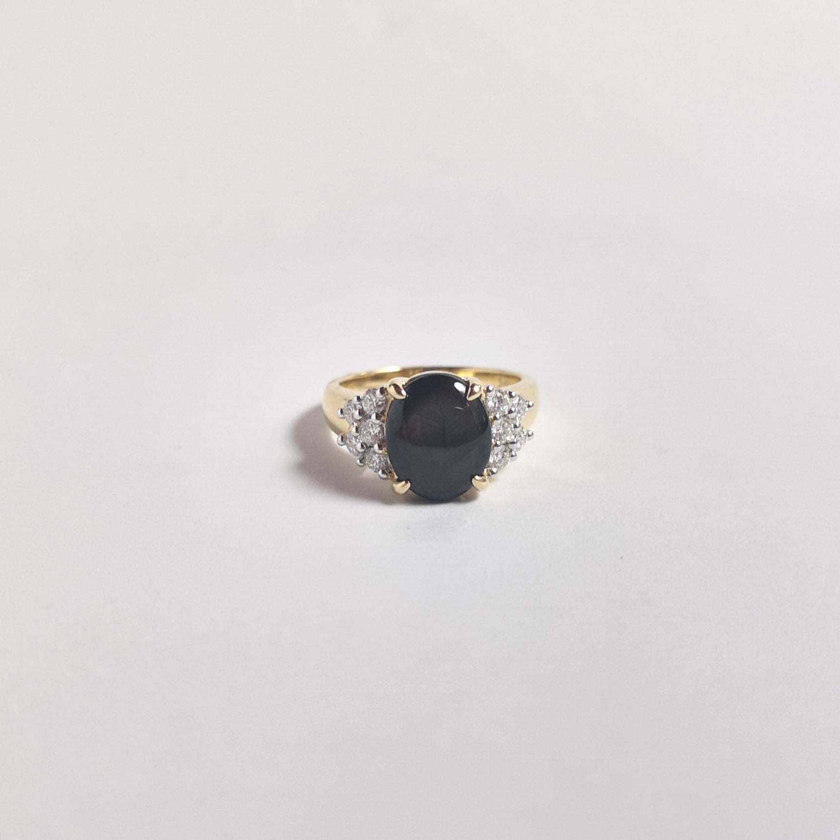 Black Star Sapphire with Diamond Ring set in 18K Gold Settings For Sale 1