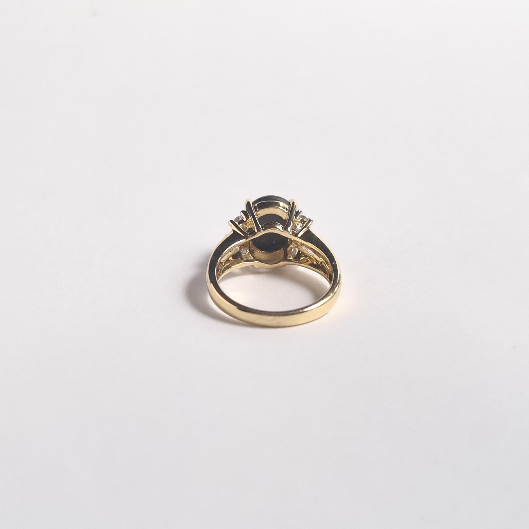 Black Star Sapphire with Diamond Ring set in 18K Gold Settings For Sale 2