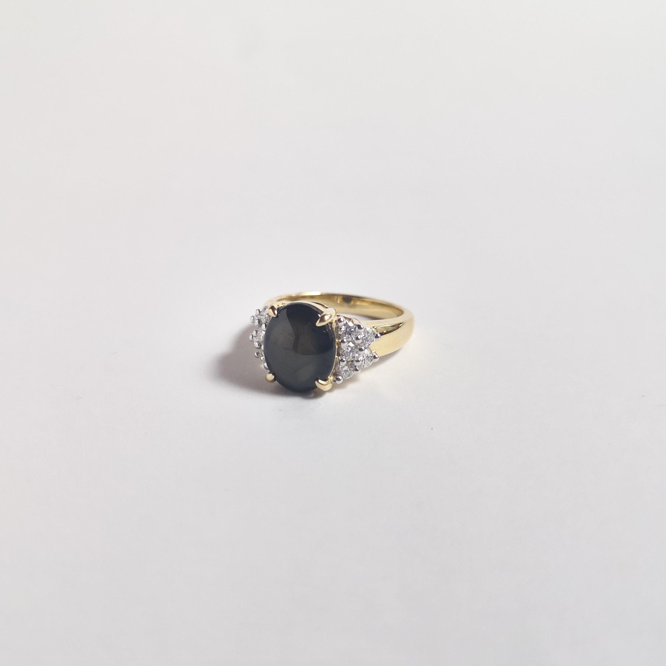 Black Star Sapphire with Diamond Ring set in 18K Gold Settings For Sale 2